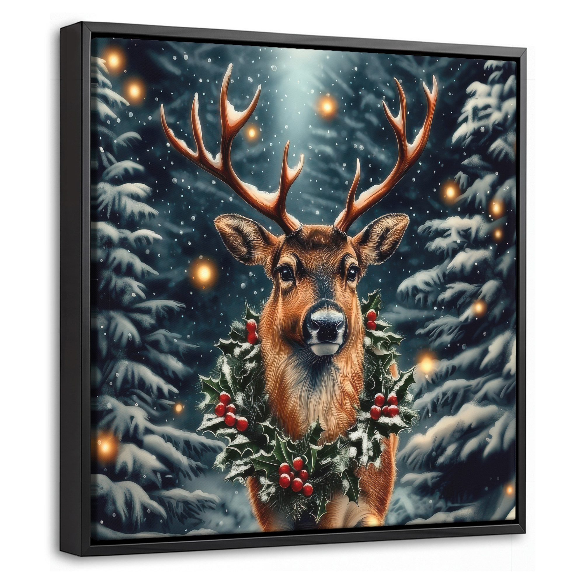 OneMillionCanvasses® Leinwandbild mit Rahmen - Weihnachten - Magie - Wald - Farbenfroh, Fotodruck (1 St), Leinwand Bilder Klein, Wand Dekoration Aesthetic 20x20cm