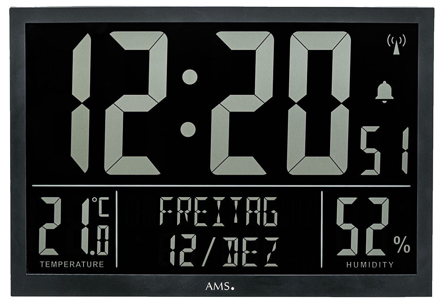 AMS Funkwanduhr (Quarzuhr,Kunststoff,Wohnzimmer,Esszimmer,Küche,Arbeitszimmer,Büro,Flur)