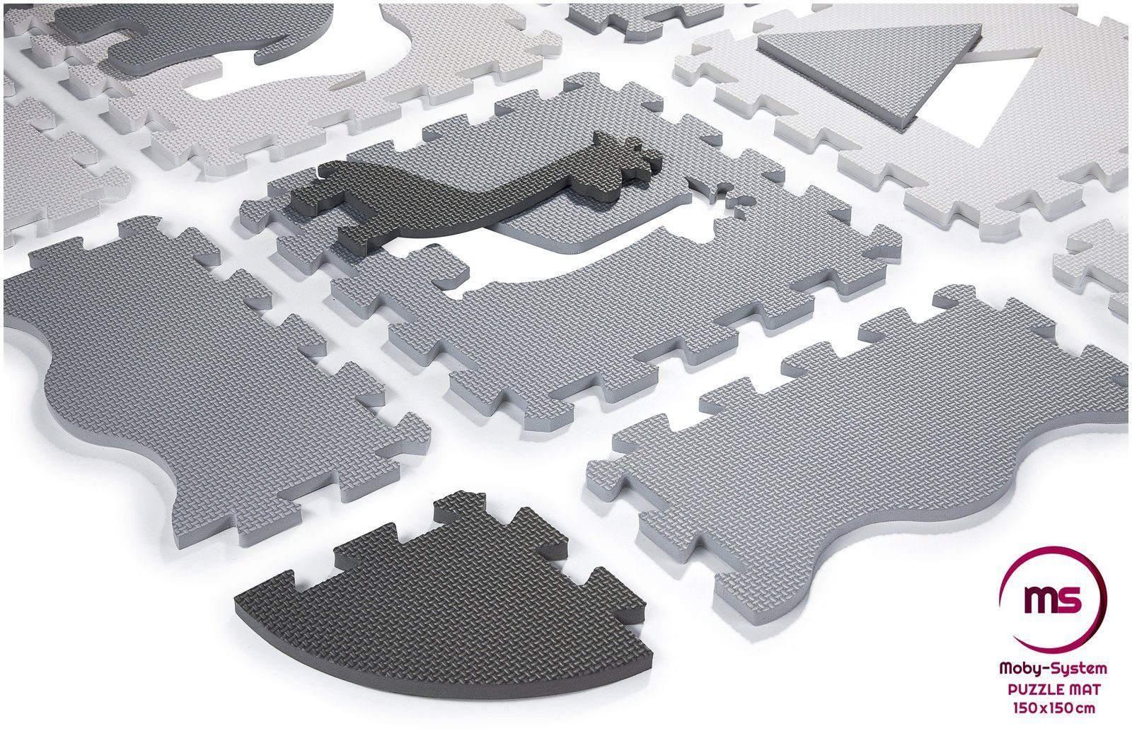 Moby-System Spielmatte Schaumstoff-Puzzlematte XL 150 x 150 x 1 cm mit  Rand, Grau