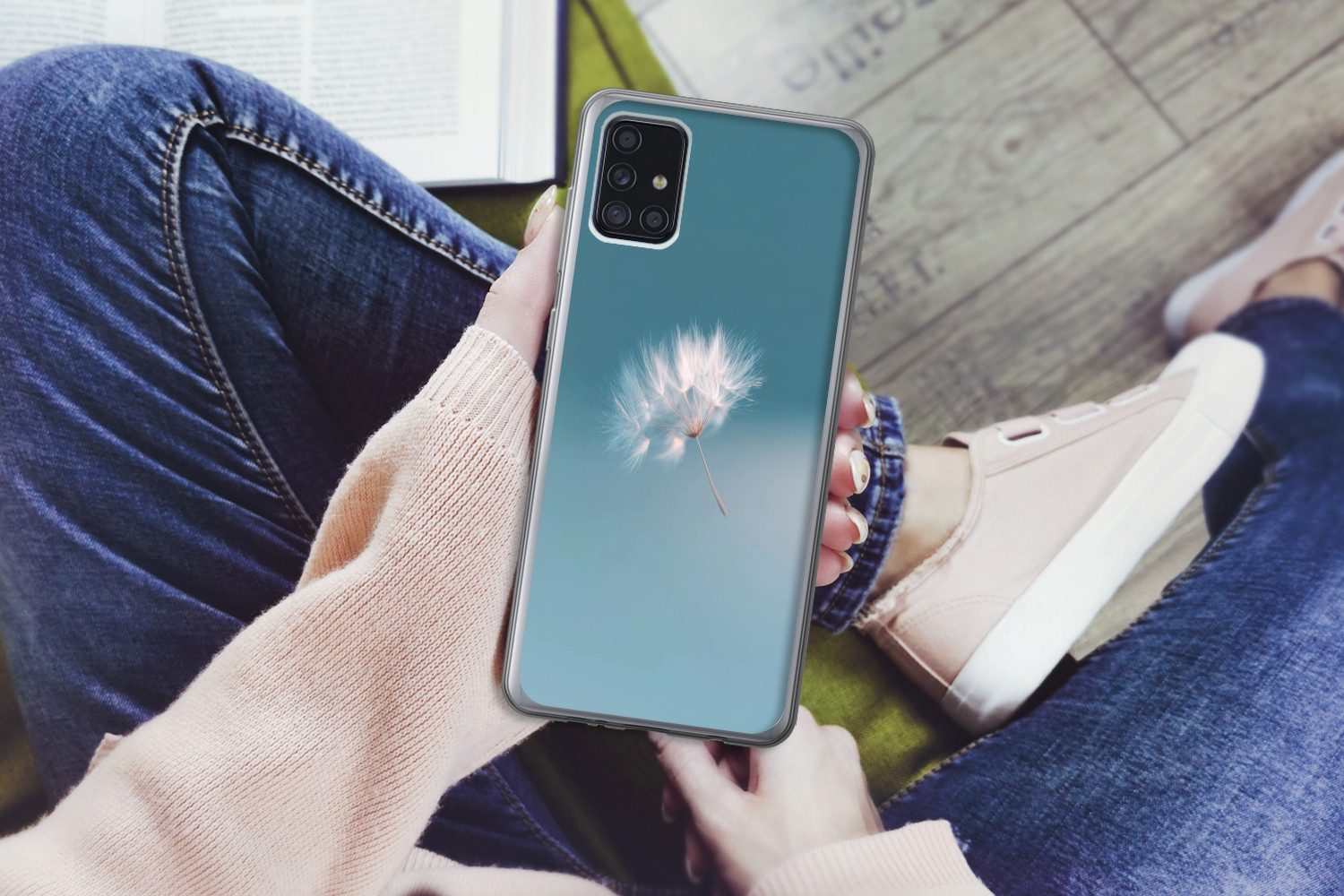 MuchoWow Handyhülle für Samsung Galaxy A52 5G Löwenzahnflaum - Blau - Luft, Smartphone-Bumper, Print, Handy Schutzhülle Dünn