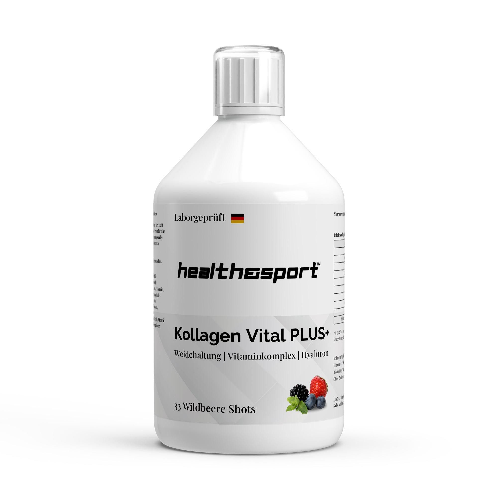 health&sport Vital PLUS+ Wild Berry 33 Shots 500 ml Flüßig, 500 ml, Mit Kollagen, Hyaluron und Vitaminkomplex