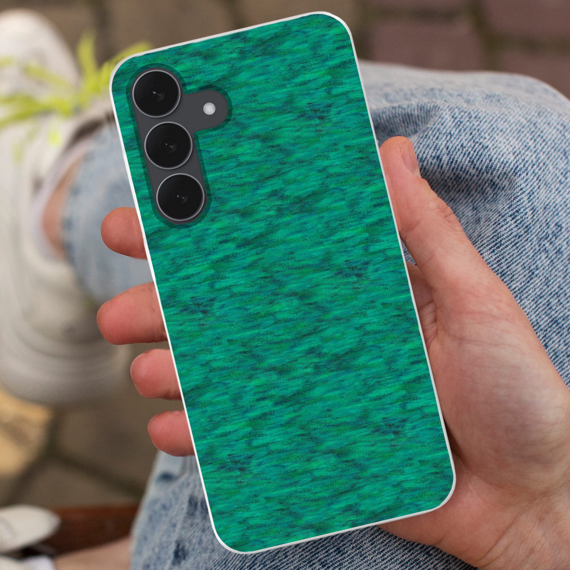 MuchoWow Handyhülle für Samsung Galaxy S25 FE Fließend - Öl - Texturen - Grün, Smartphone-Bumper, Print, Handy Schutzhülle Dünn