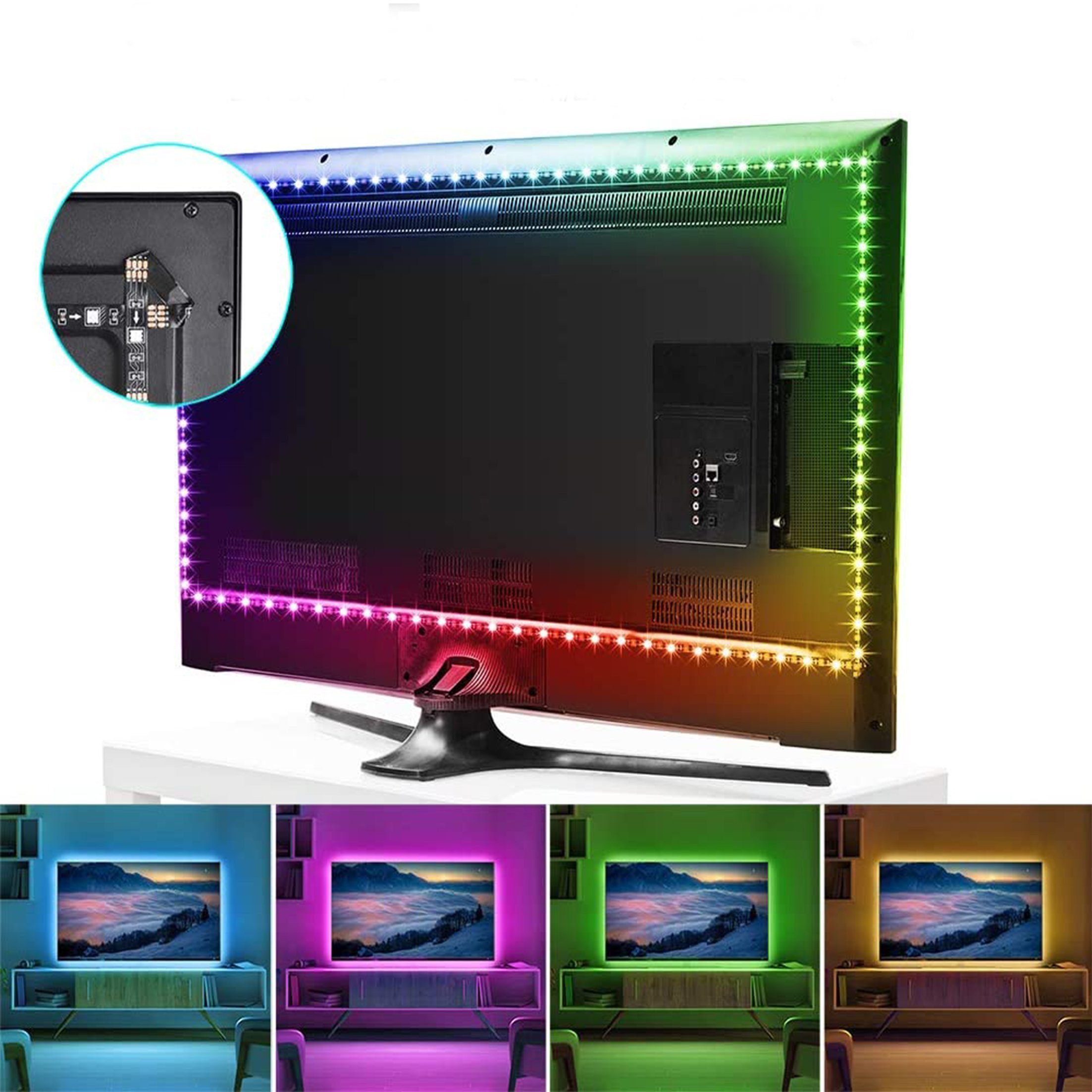 KINSI LED Stripe LED TV Hintergrundbeleuchtung mit Fernbedienung,USB RGB Lichtleiste, 16 Farben & Dynamische Effekte