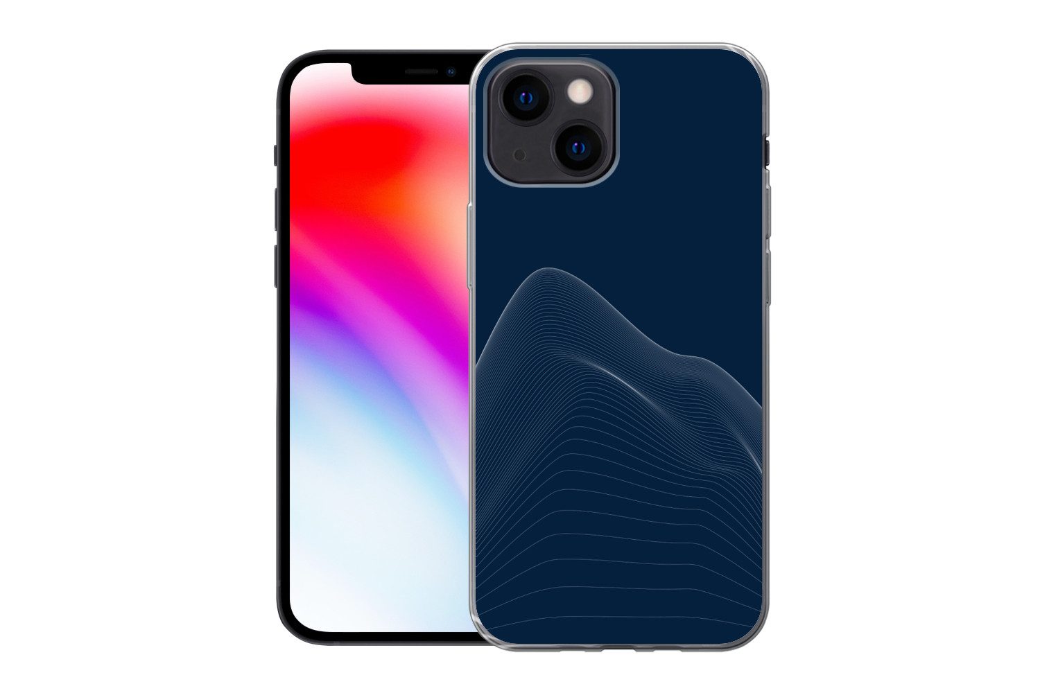 MuchoWow Handyhülle für Apple iPhone 13 mini Linien - Abstrakt - Blau - Weiß, Smartphone-Bumper, Print, Handy Schutzhülle Dünn