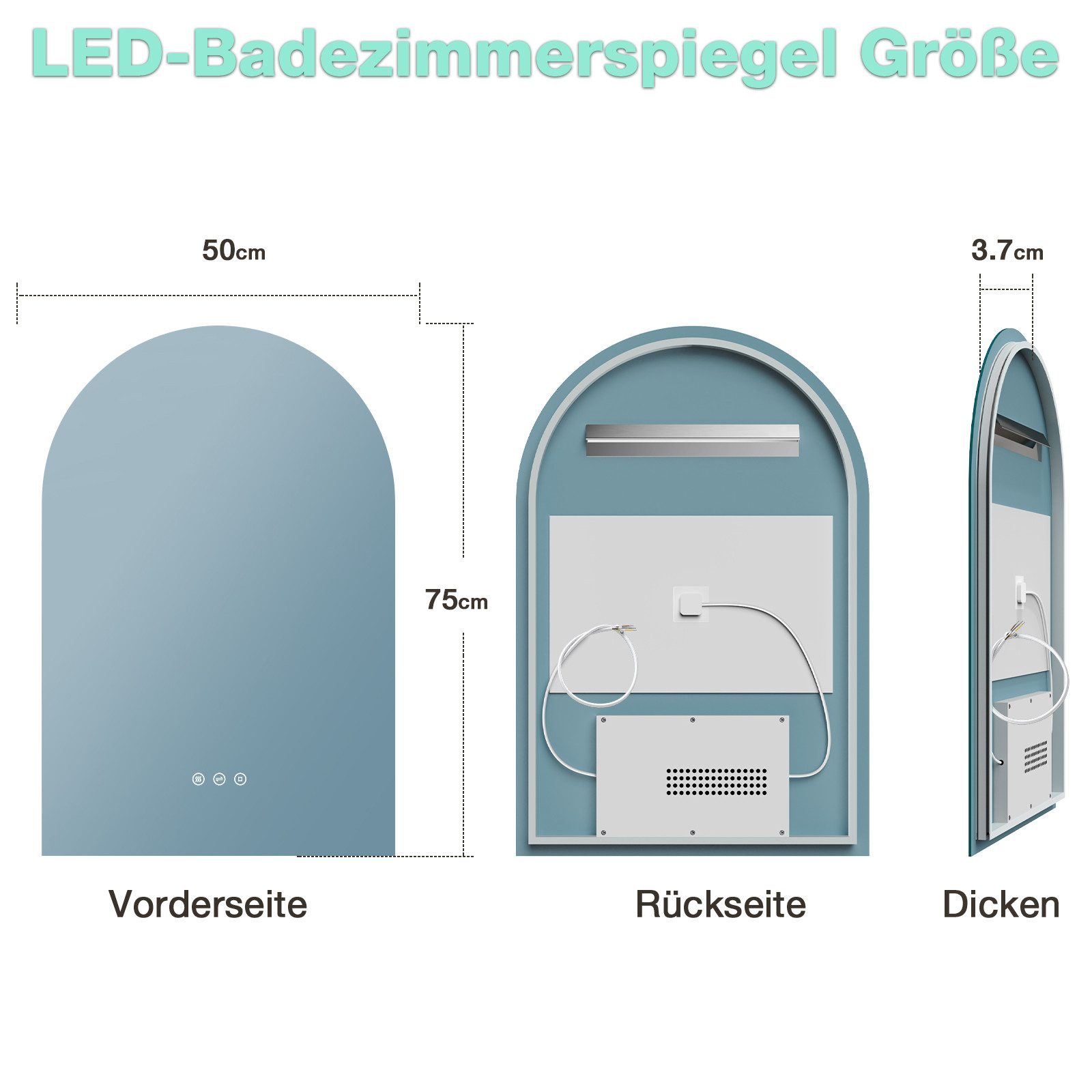 GIMBELEN Badspiegel mit Beleuchtung 50x75cm, Touch-Schalter, 3 Lichtfarben, Dimmbar (1-St), Beleuchtung, Touch-Schalter, 3 Lichtfarben – Bild 2 von 5