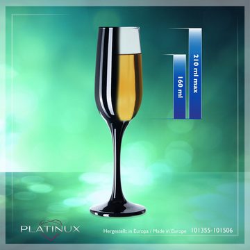 PLATINUX Sektglas Schwarze & Weiße stabile Sektgläser, Glas, Champagnergläser Set 6 Teilig 210ml Sektflöten Sektkelche Sektglas