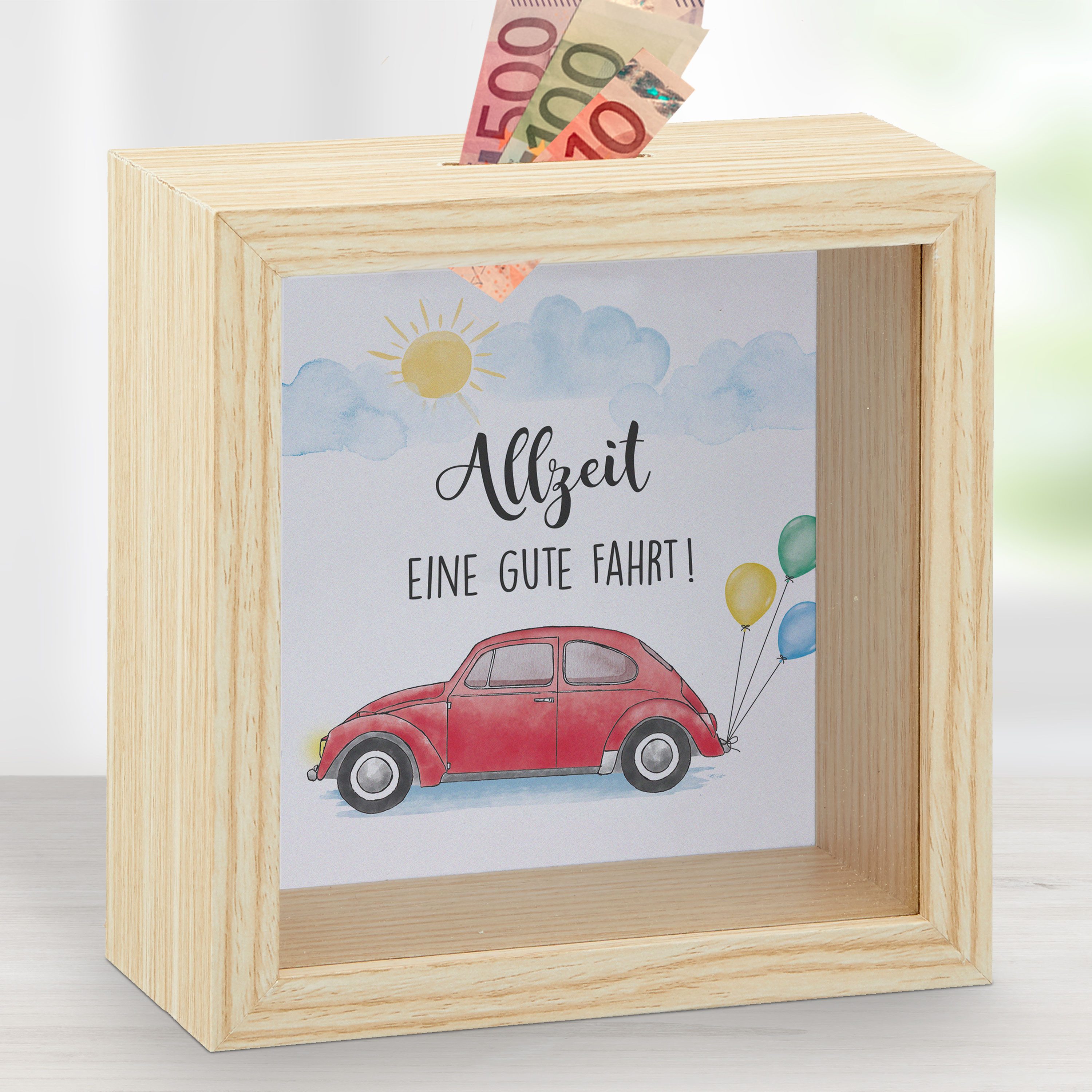 CEPEWA Spardose Spardose 12 Einleger-Motive 14,5x14,5x6,5cm MDF Glas naturfarben