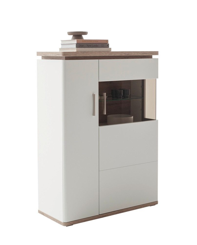 MCA furniture Vitrine PALERMO, Soft White/Viking Oak, Vitrine mit Stauraum