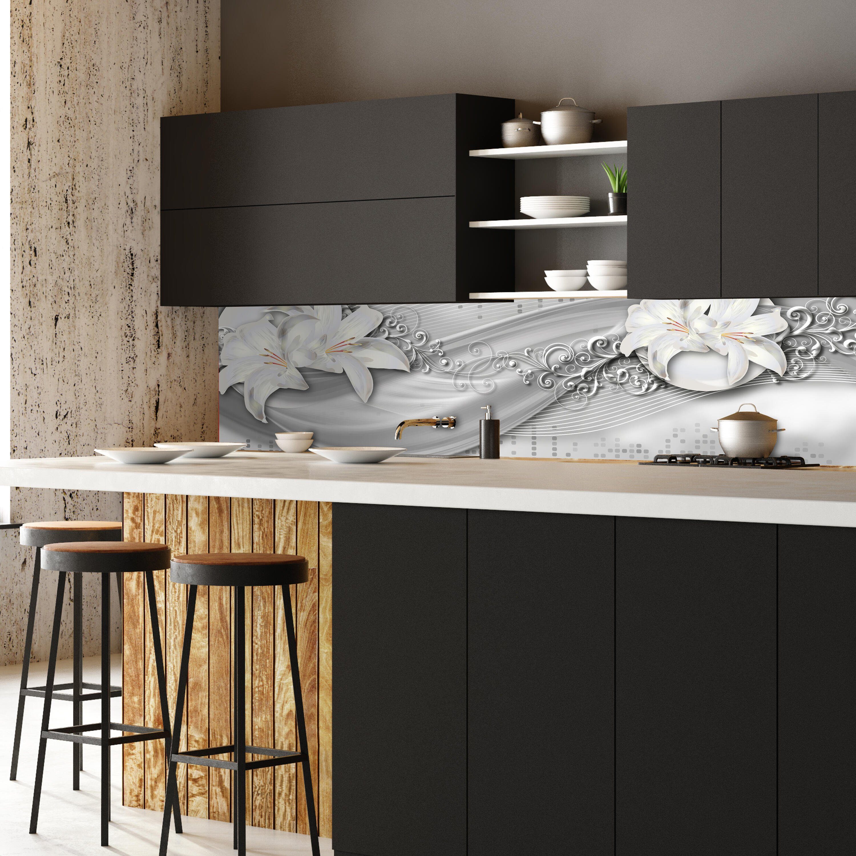 wandmotiv24 Küchenrückwand Hartschaum silber, in abstrakte grau Größen Nischenrückwand Premium (1-tlg), versch. Lilien