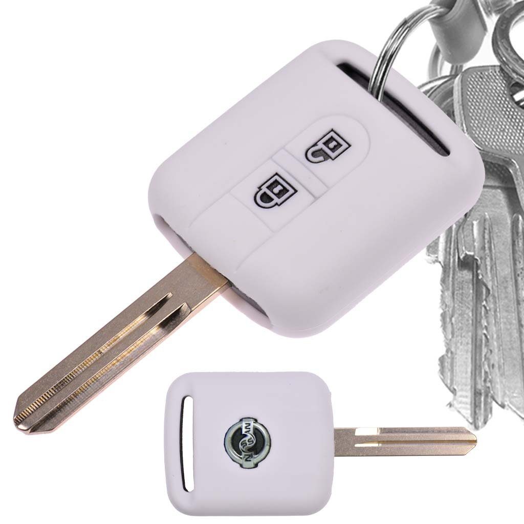 mt-key Schlüsseltasche Autoschlüssel Softcase Silikon Schutzhülle Weiß, für Nissan Note Almera II X-Trail Qashqai Tiida Primera 2 Tasten