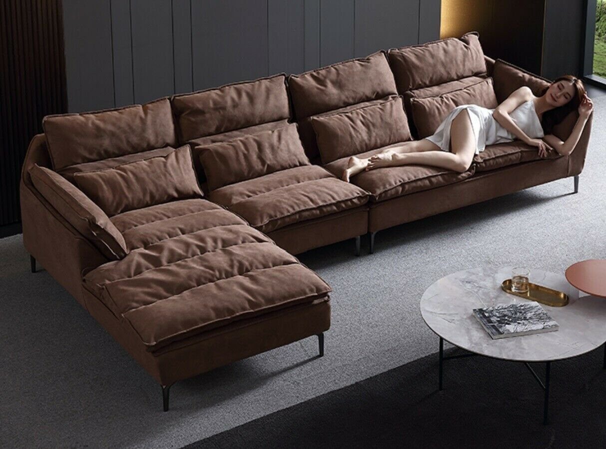 JVmoebel Ecksofa Wohnzimmer Design Ecke Couch, Europe in Textil Sofa Leder Braun Luxus Made