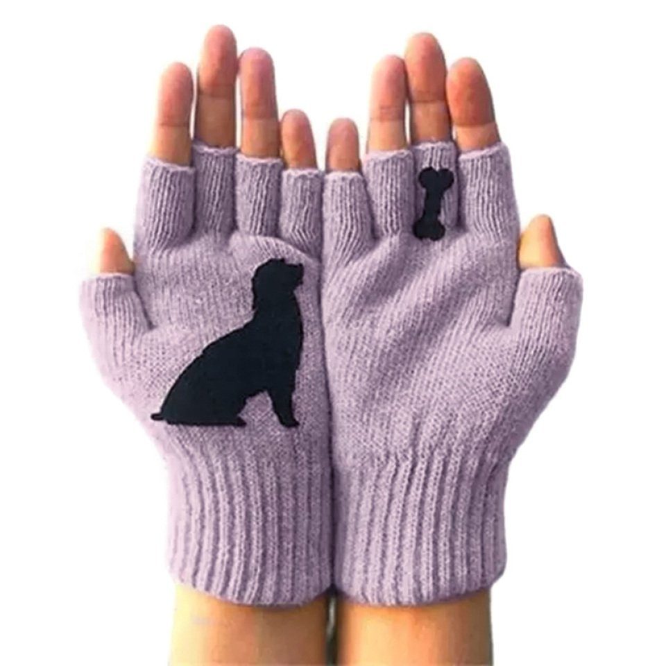 Bedruckt, Niedlicher Warme Für Blusmart Welpe, Damen, Hundehandschuhe Strickhandschuhe Rosa