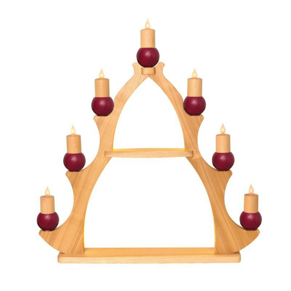 Kuhnert Schwibbogen Kuhnert Fensterbaum / Fensterdreieck - 7 Kerzen rot, Handarbeit aus dem Erzgebirge
