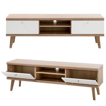 Lomadox Wohnwand MAINZ-61, (0-St), mit Highboard weiß matt mit Eiche Riviera Nb. B/H/T ca. 277x160x40cm