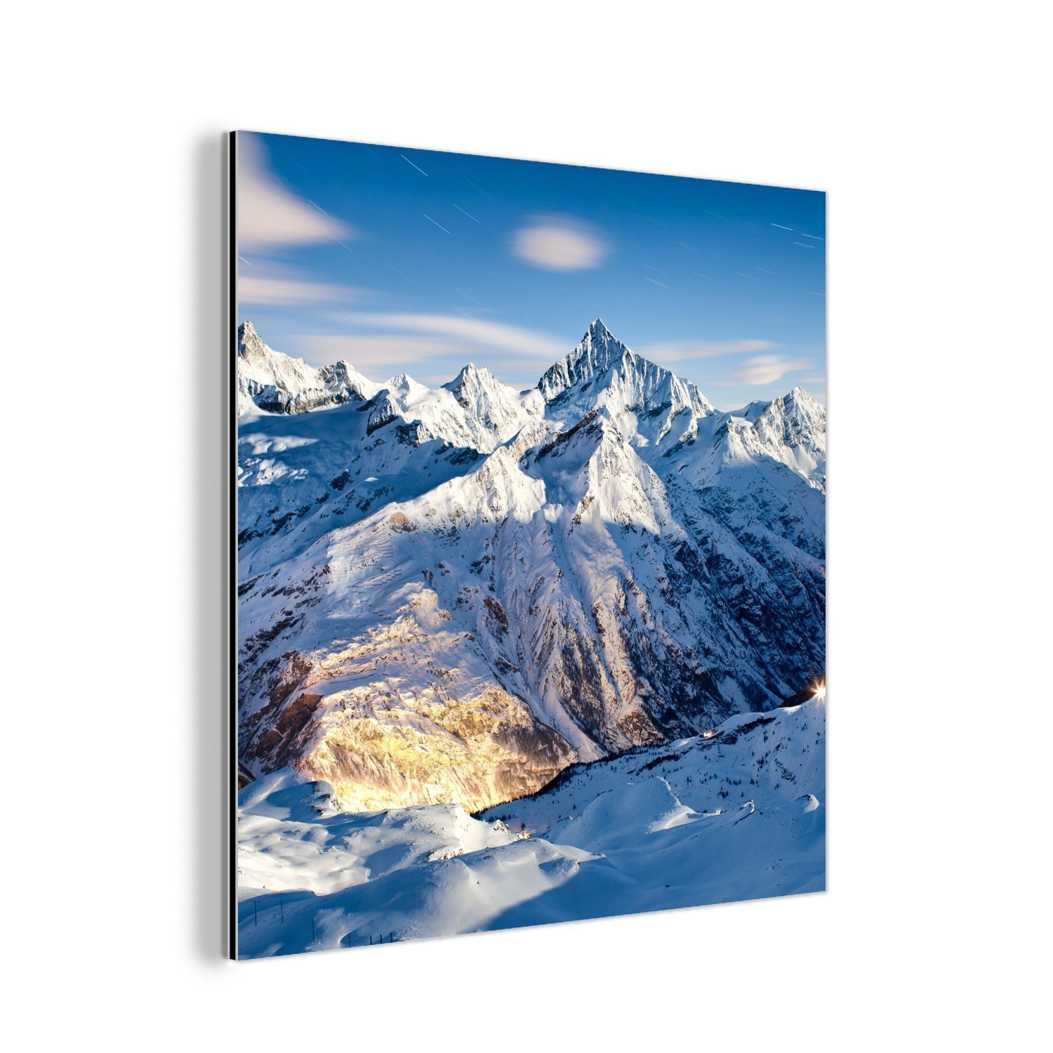 aus - Alpen Metall, (1 Metallbild MuchoWow Berg - deko Alu-Dibond-Druck, Aluminium Schnee, Gemälde St),