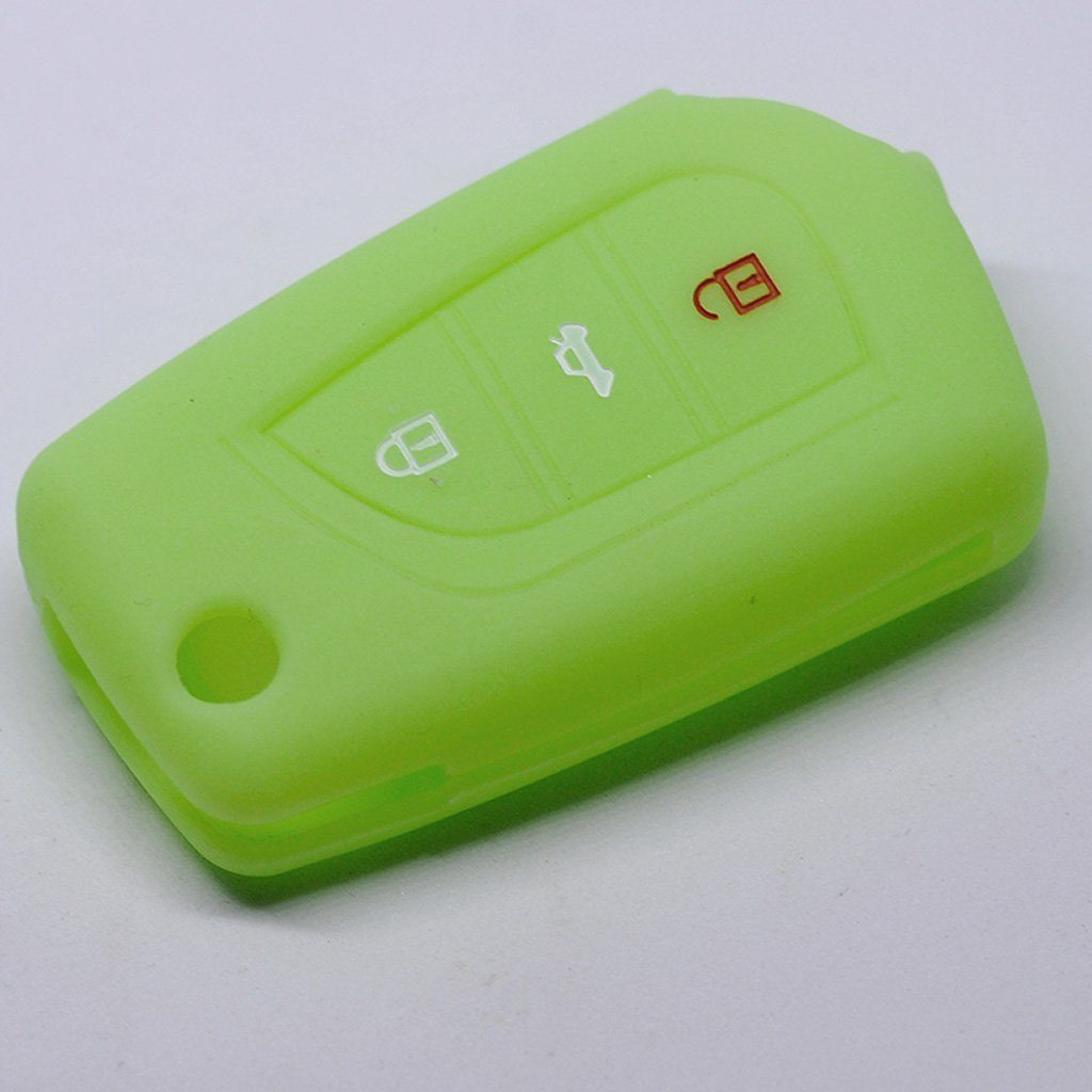 fluoreszierend Schlüsseltasche mt-key Softcase Klappschlüssel 3 AURIS Tasten Schutzhülle Silikon Grün, für Toyota Corolla Avensis Autoschlüssel