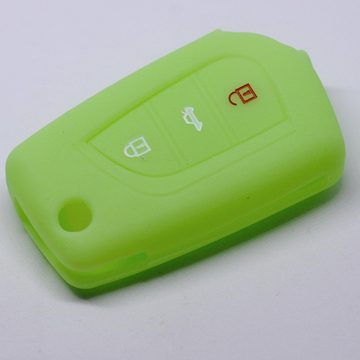 mt-key Schlüsseltasche Autoschlüssel Softcase Silikon Schutzhülle fluoreszierend Grün, für Toyota AURIS Corolla Avensis 3 Tasten Klappschlüssel