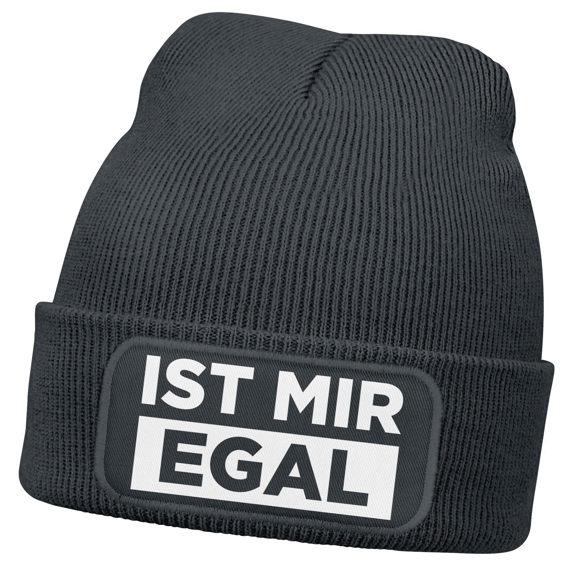 Beanie Herren Beanie mit Patch Strickmütze mit Spruch Ist mir egal Statement