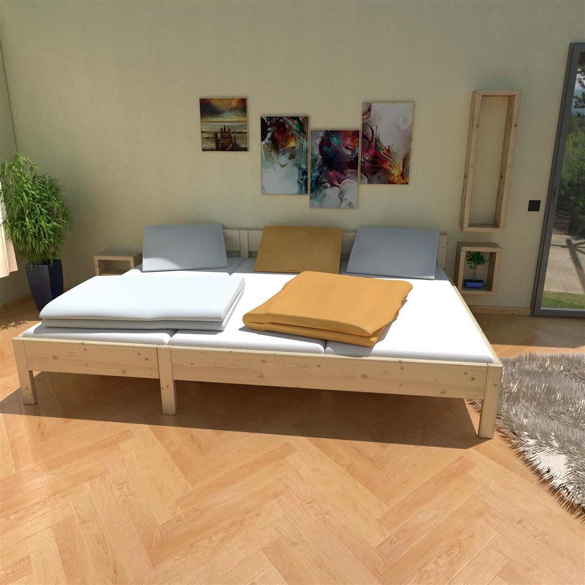 TUGA-Holztech Massivholzbett Familienbett "Familien-Nesterl" 270 200 43 Fichte 180/90cm ohne Ablage, B=270, 360 bestehend aus 180, 90, L= 200, 220, H23, 43cm