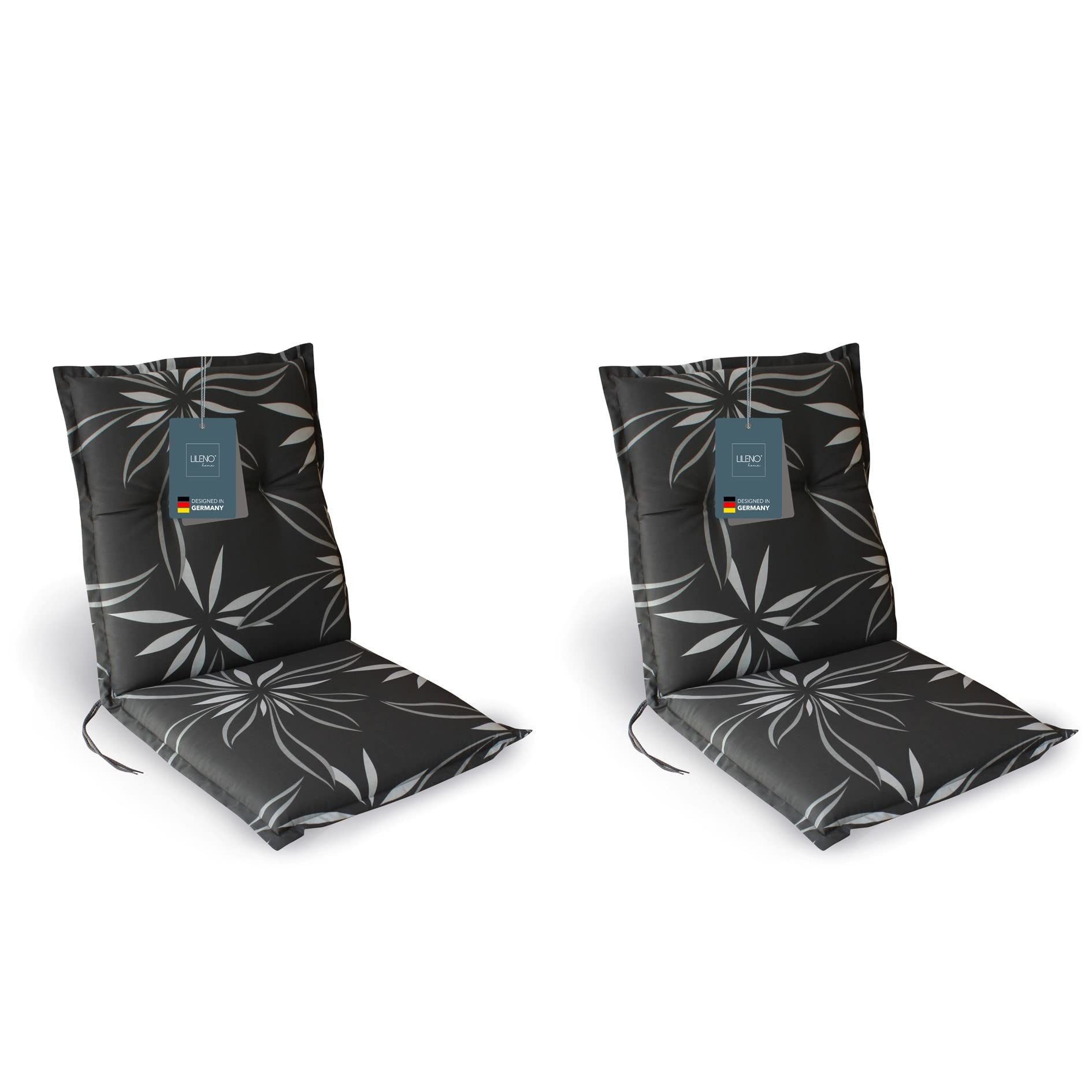 LILENO HOME Polsterauflage Niedriglehner, bequeme Sitzauflage für Gartenstühle, Stuhlkissen, (2 St., 2er Set), Gartenstuhl Auflage Blume Anthrazit Weiß, Sitzpolster waschbar