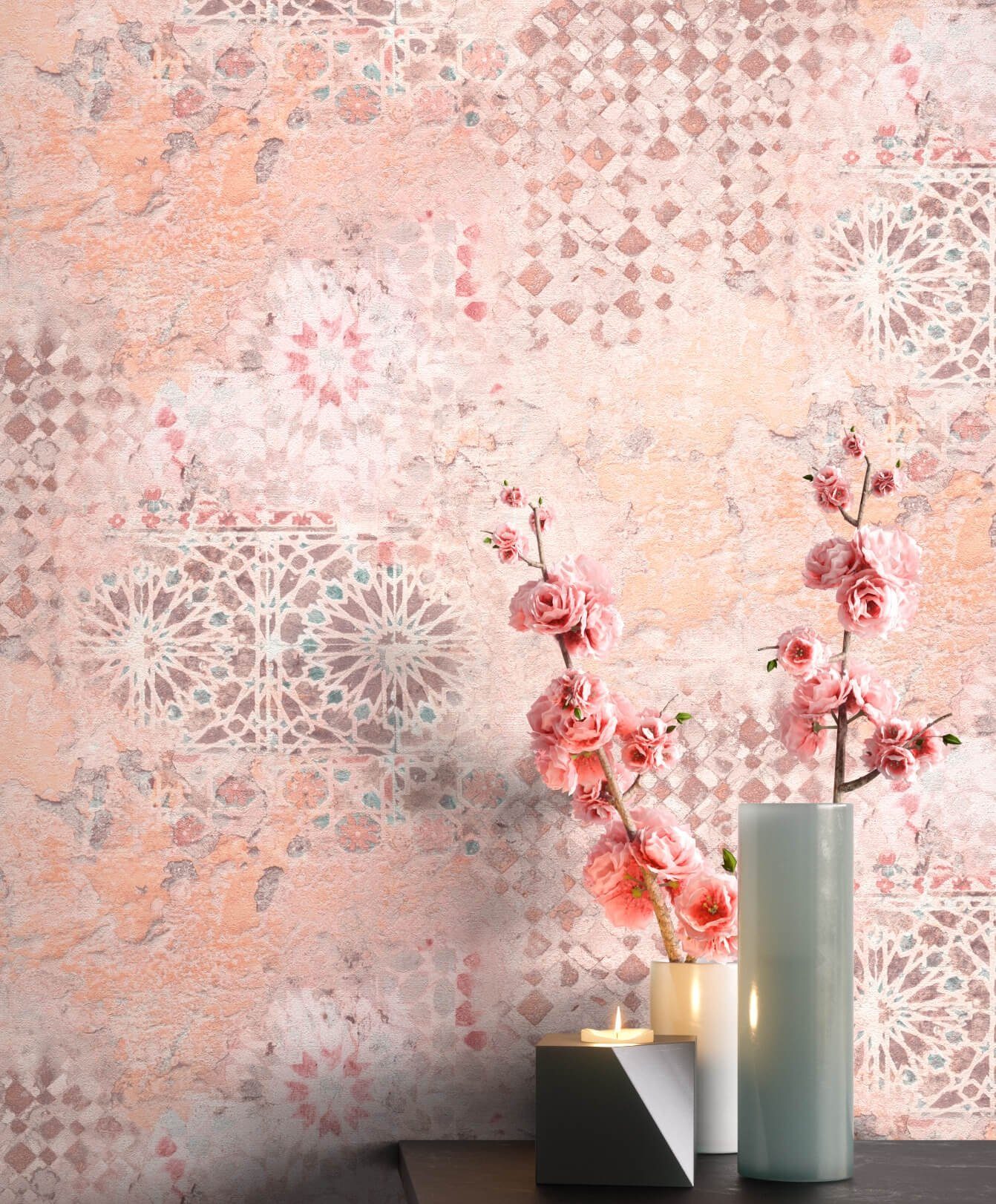 Newroom Vliestapete, Orange Tapete Industrial Beton günstig online kaufen