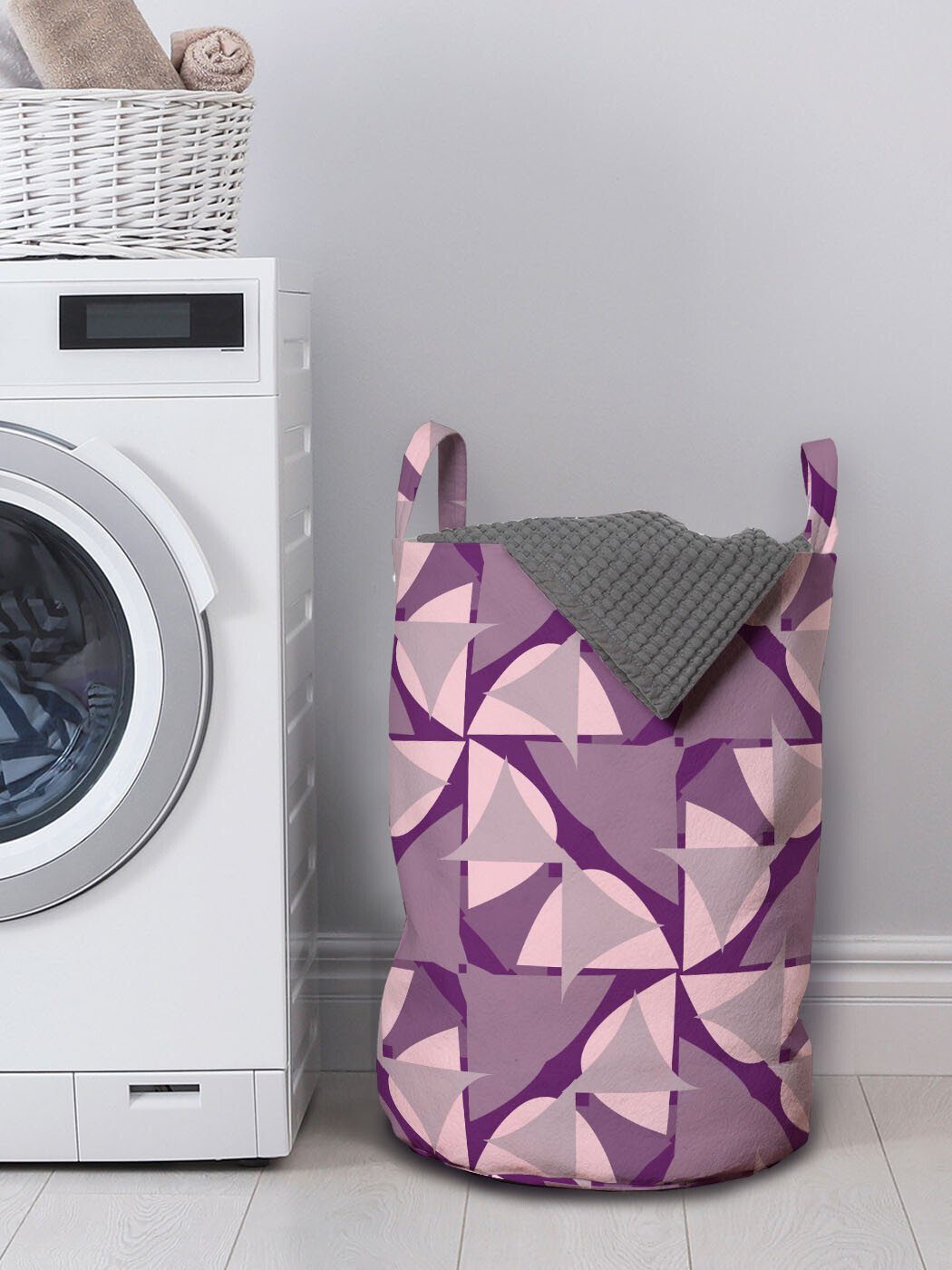 Design Wäschesäckchen Kunst Griffen Wäschekorb mit Waschsalons, Abstrakt Komplexe Formen Kordelzugverschluss für Abakuhaus