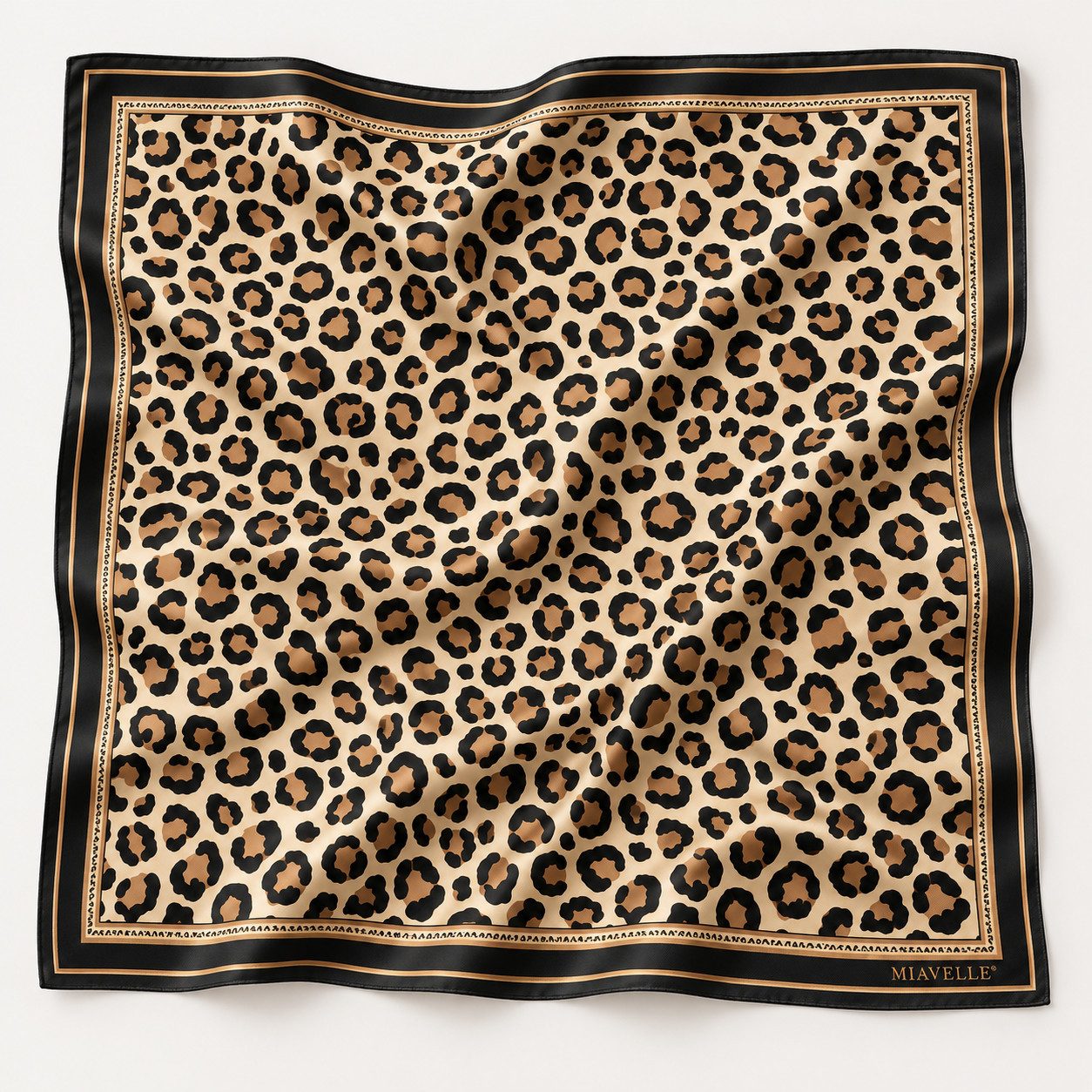 MIAVELLE Seidentuch Seidentuch Damen Leo exklusiv 100% Seide beige-braun 66 x 66 cm, Elegantes Halstuch Damen Schal aus Deutschland