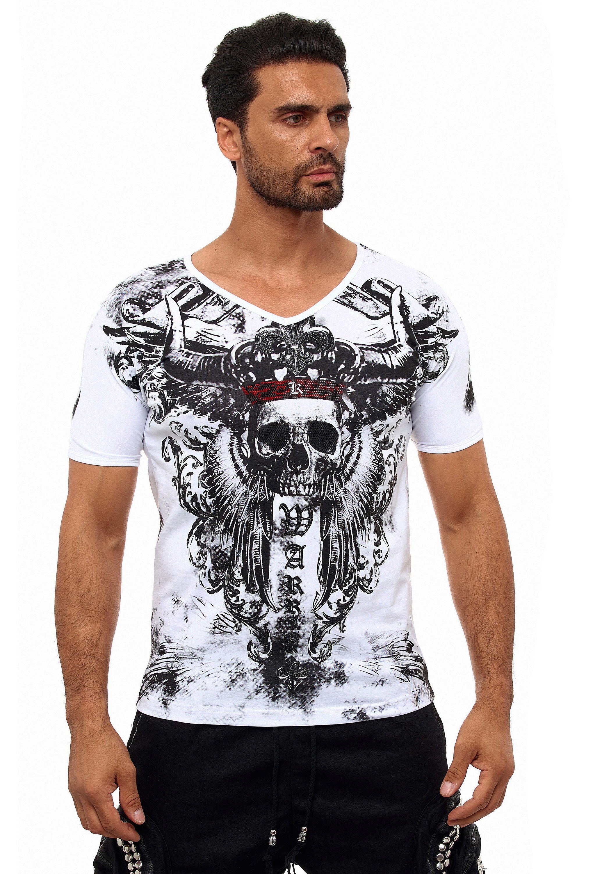 Herren Shirts KINGZ T-Shirt mit stylischem Wikinger-Totenkopf-Motiv