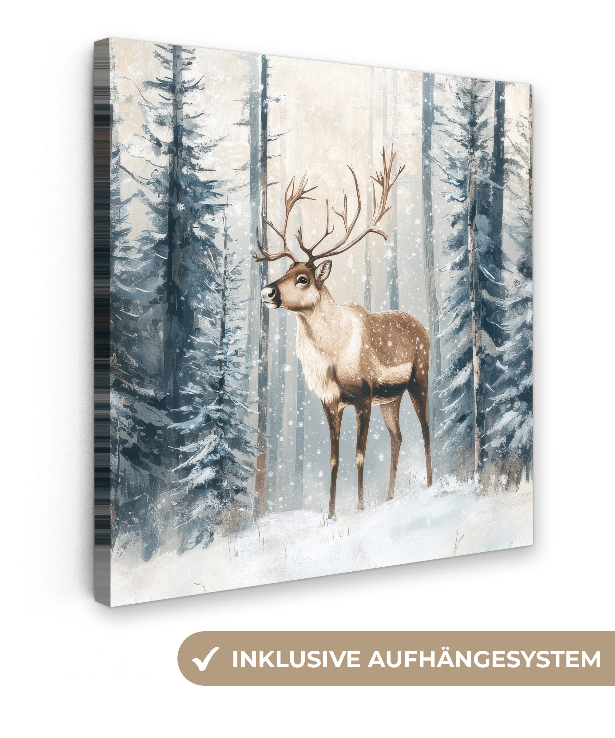 OneMillionCanvasses® Leinwandbild Rentier - Schnee - Wald - Weiß, Fotodruck günstig online kaufen