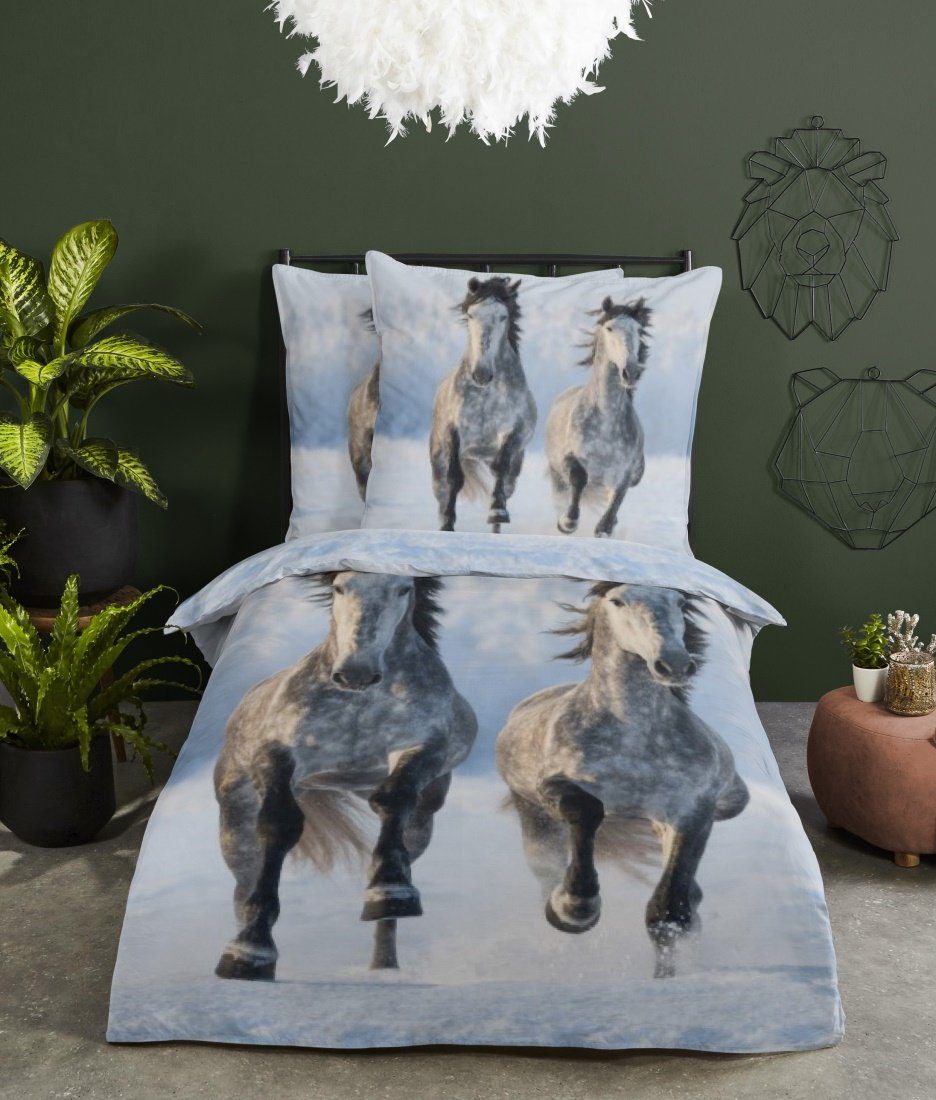 good morning Bettwäsche Biber Bettwäsche-Set SNOWHORSES 100% Baumwolle warm günstig online kaufen