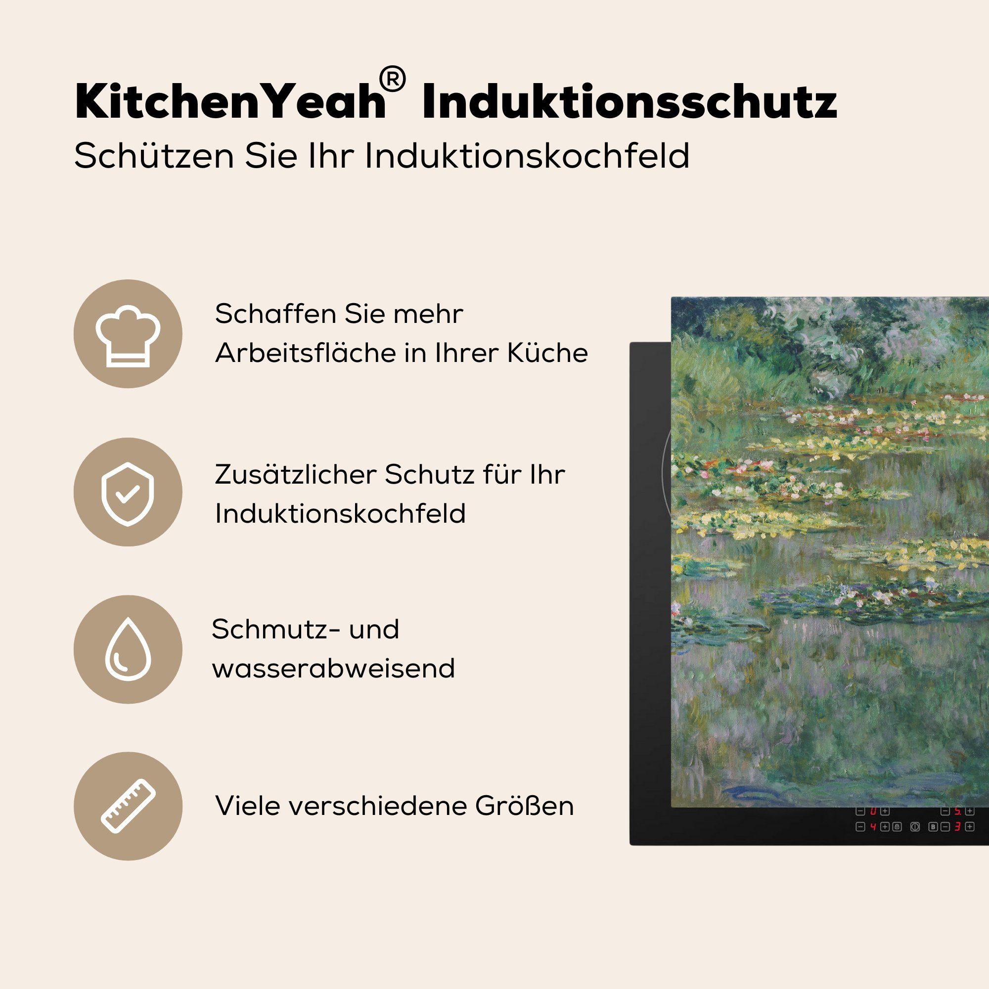 MuchoWow Herdblende-/Abdeckplatte Seerosen Monet, Arbeitsplatte (1 78x78 cm, küche Ceranfeldabdeckung, von - Gemälde Vinyl, Claude für tlg)