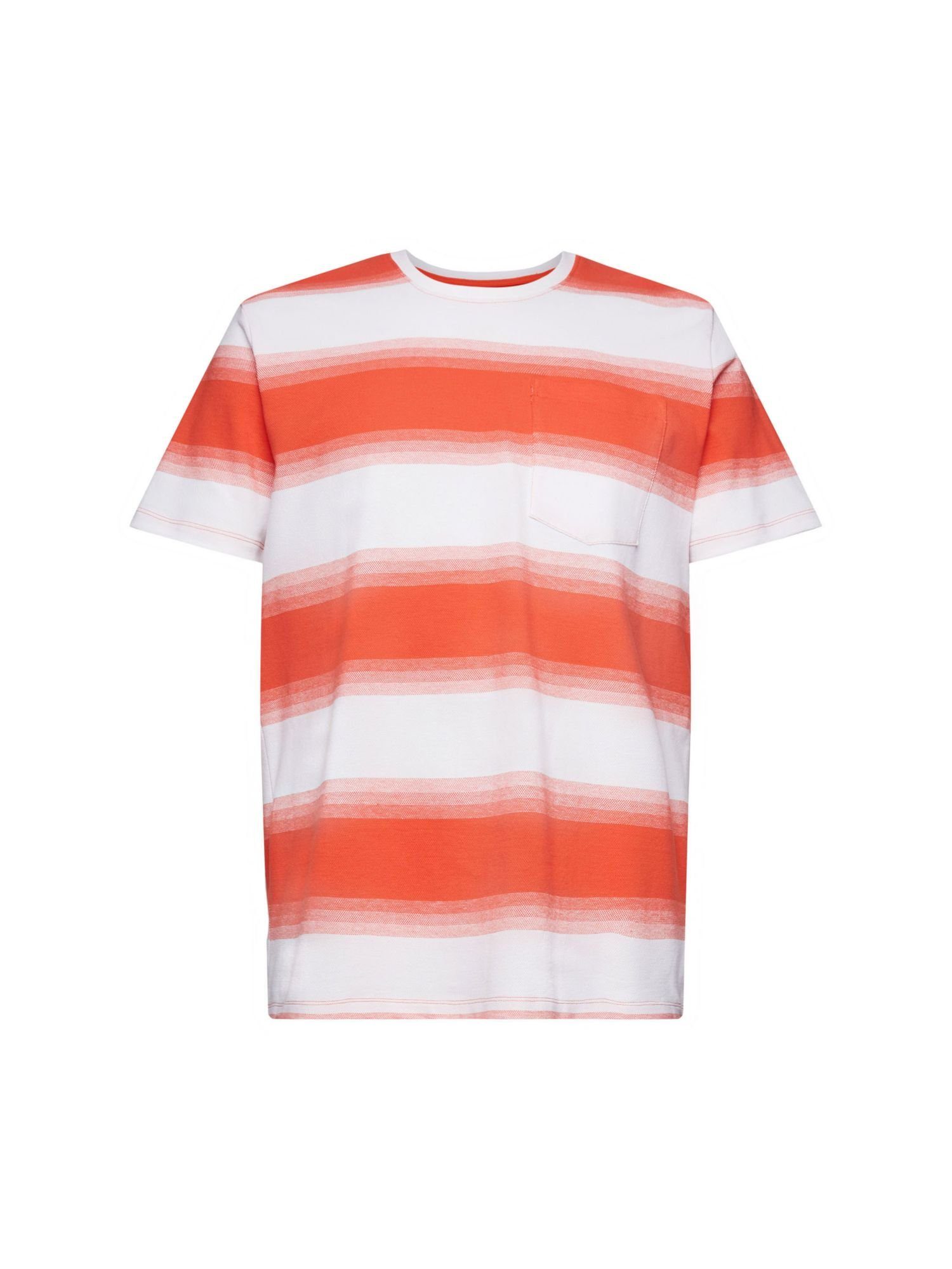 Esprit T-Shirt Gestreiftes T-Shirt aus Baumwollpikee (1-tlg) ORANGE RED