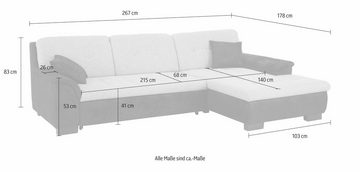 Home affaire Ecksofa Bergen, wahlweise mit Bettfunktion L-Form