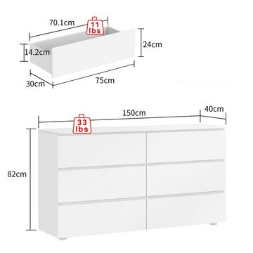 FUFU&GAGA Kommode mit 6 Schubladen Weiß 160 cm B