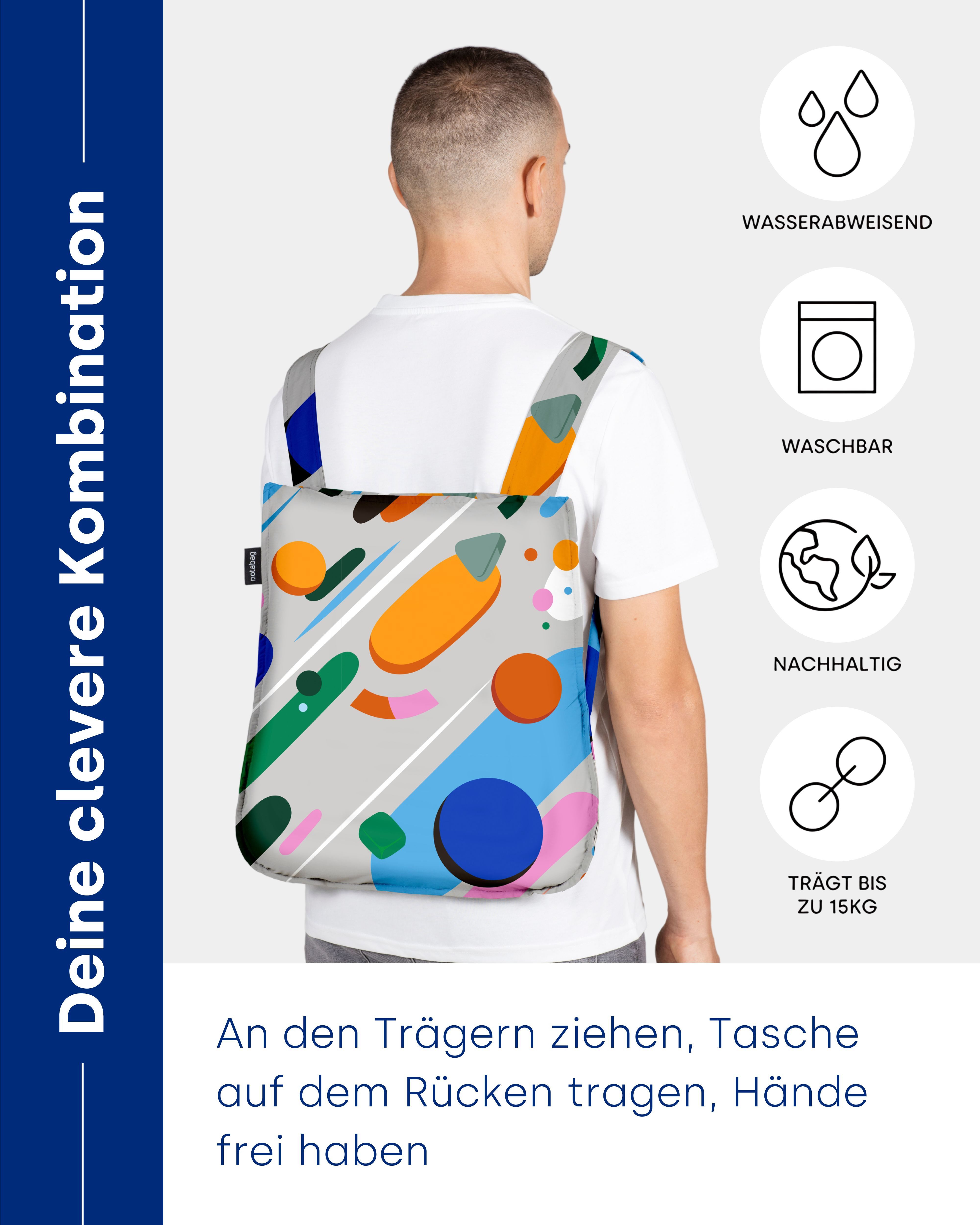 Notabag Umhängetasche Original 2 in 1 Handtasche – Wasserabweisend und faltbar, 2-1 Rucksack und Tasche