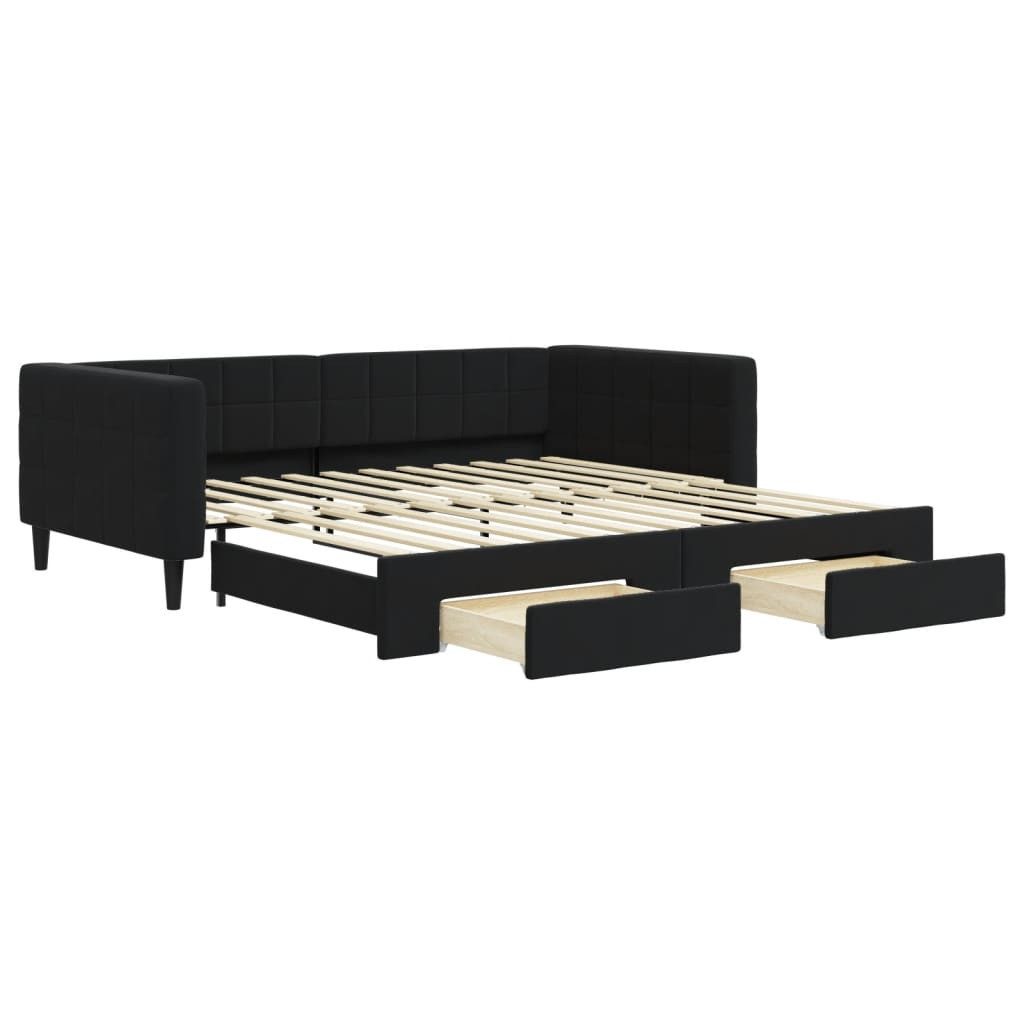 vidaXL Ausziehbett, Tagesbett Ausziehbar mit Schubladen Schwarz 100x200 cm Samt