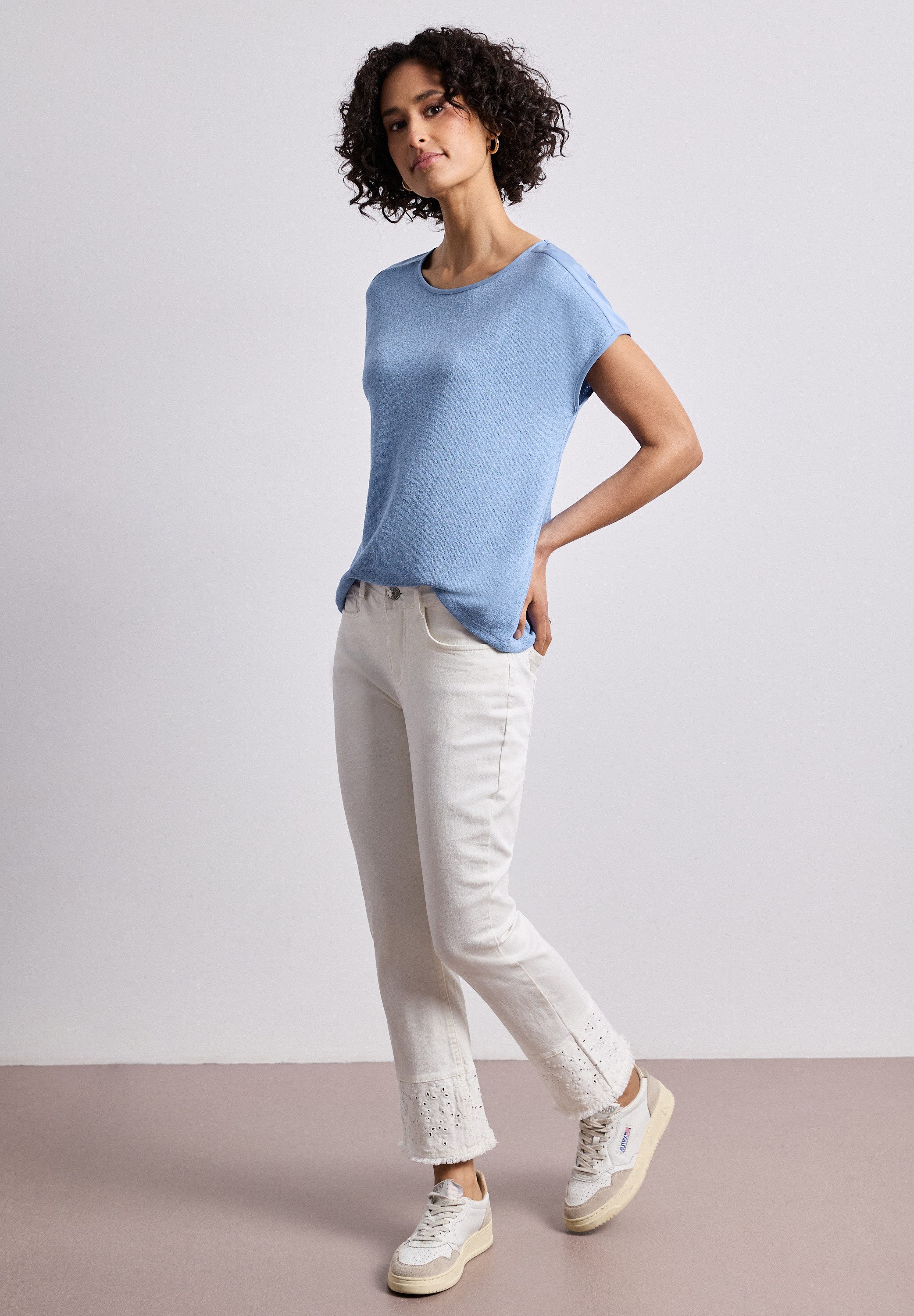 STREET ONE Shirttop unifarben, Sommershirt, in Strick-Optik
