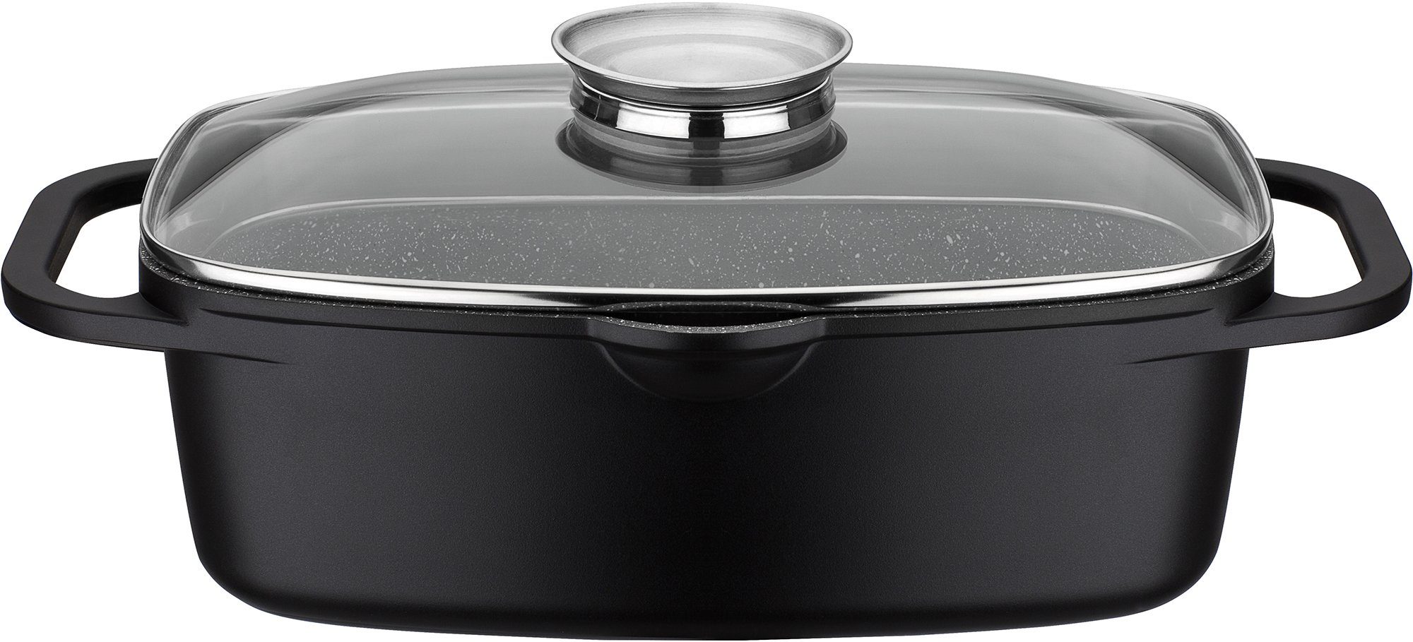 GSW Topf-Set Gourmet Granit, Aluminiumguss (Set, 7-tlg., 3 Pfannen, 1 Bräter, 1 Multi-Wok, 1 Kochzange, 1 Pfannenwender), Induktion