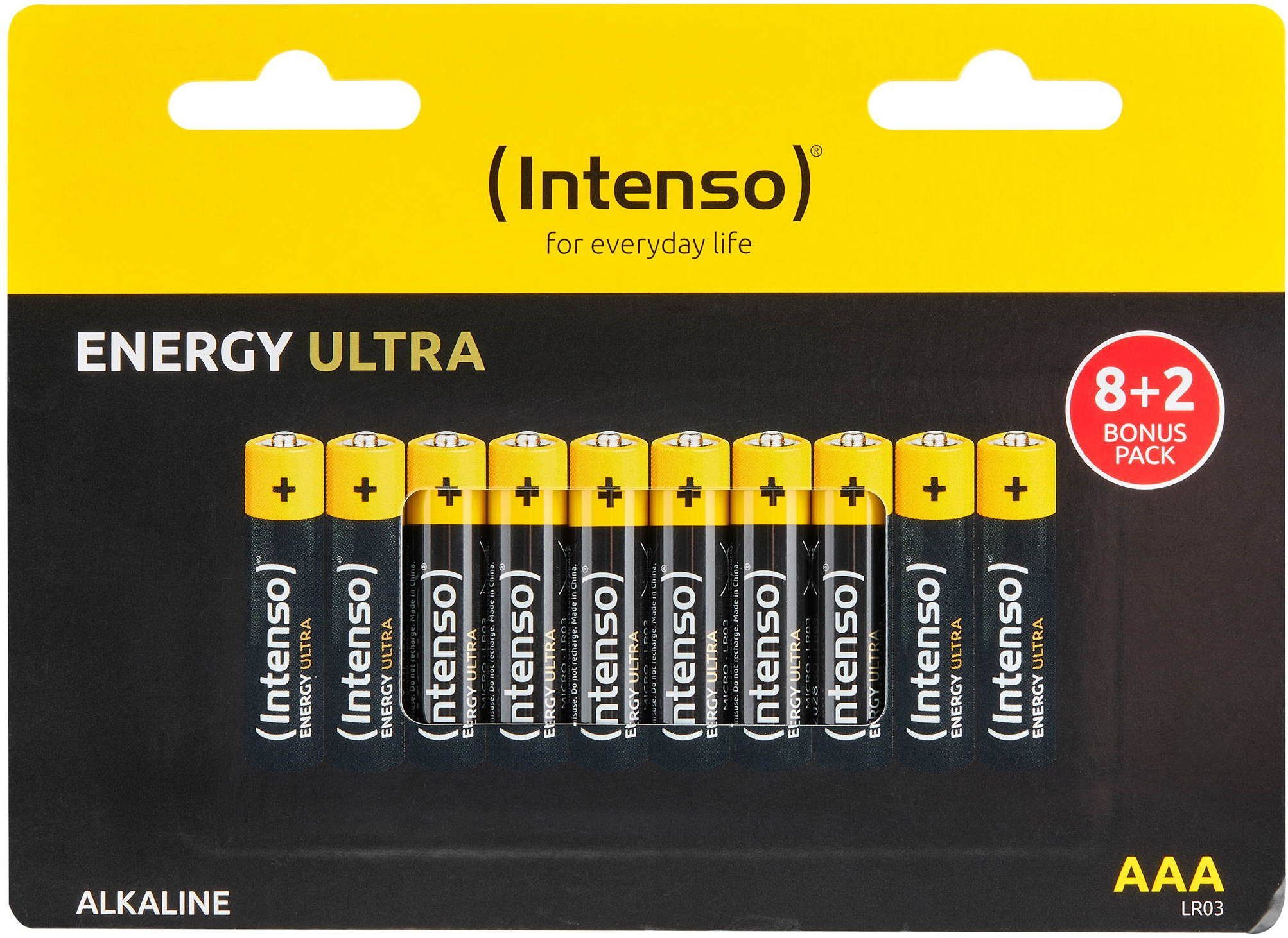 Intenso Micro-Batterien Akku, Micro (AAA)-Batterie, 10 Intenso Energy Ultra  AAA / Micro Alkaline Batterien im 10er Shrink Pack