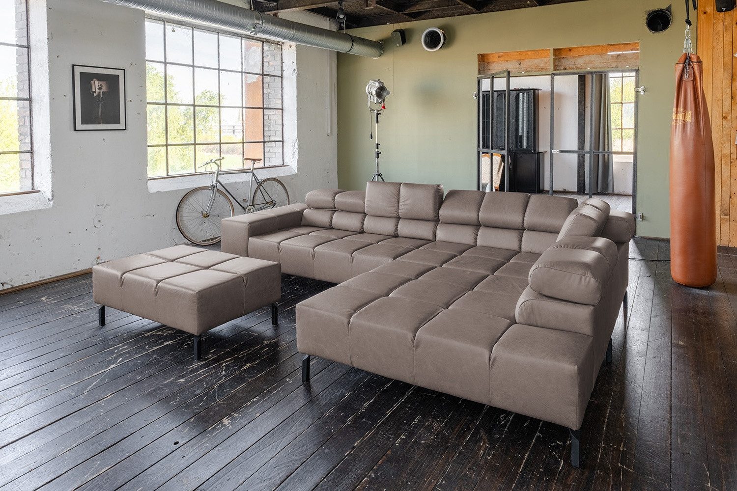 KAWOLA Ecksofa, L-Form rechts oder links Leder mit Hocker verschiedene Farben