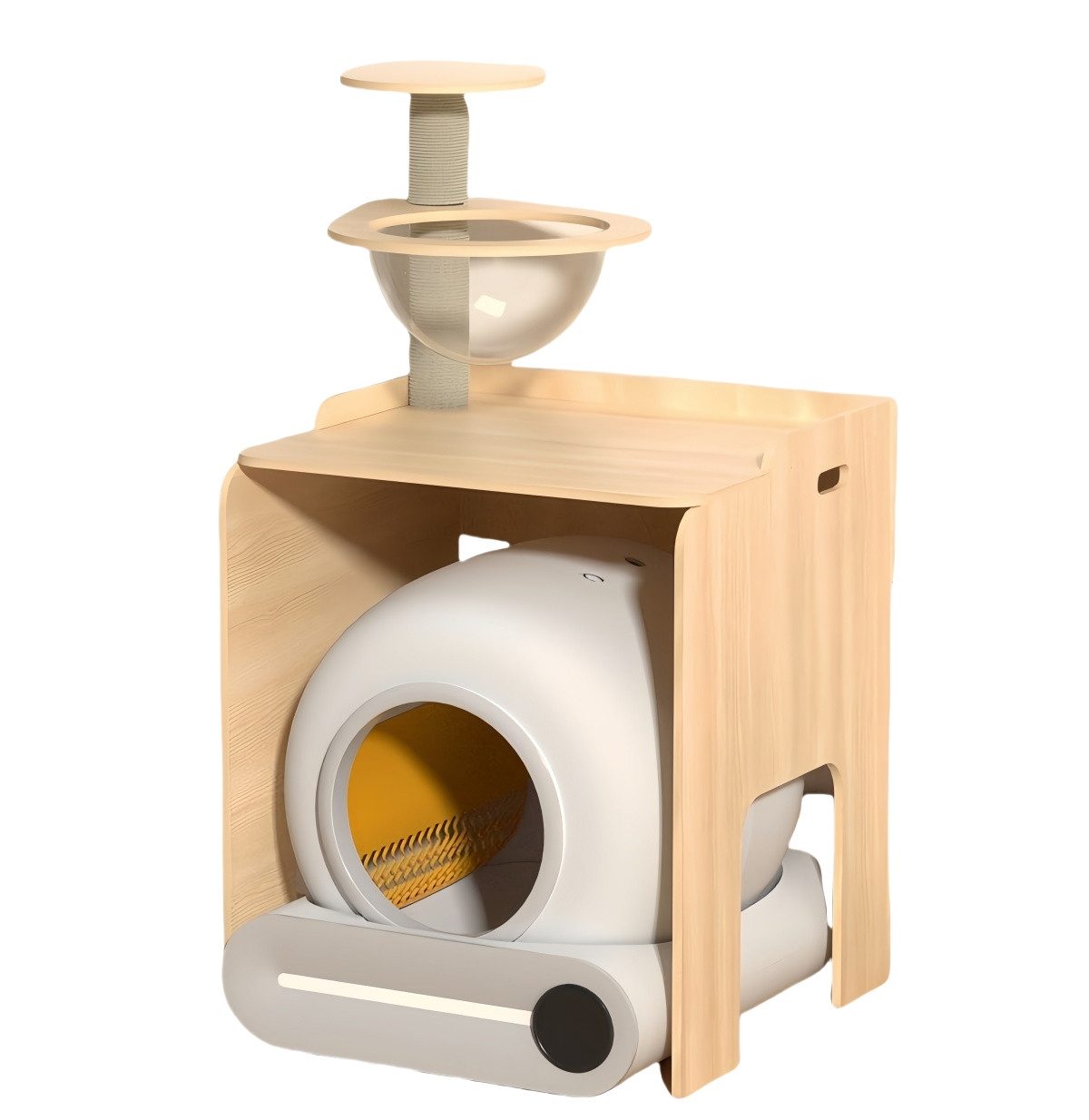Rhein Beleuchtung Katzentoilette Katzentoilette mit Katzenklettergerüst, katzenklo selbstreinigend, Automatische Reinigung, App-Steuerung, smarte Gesundheitsüberwachung