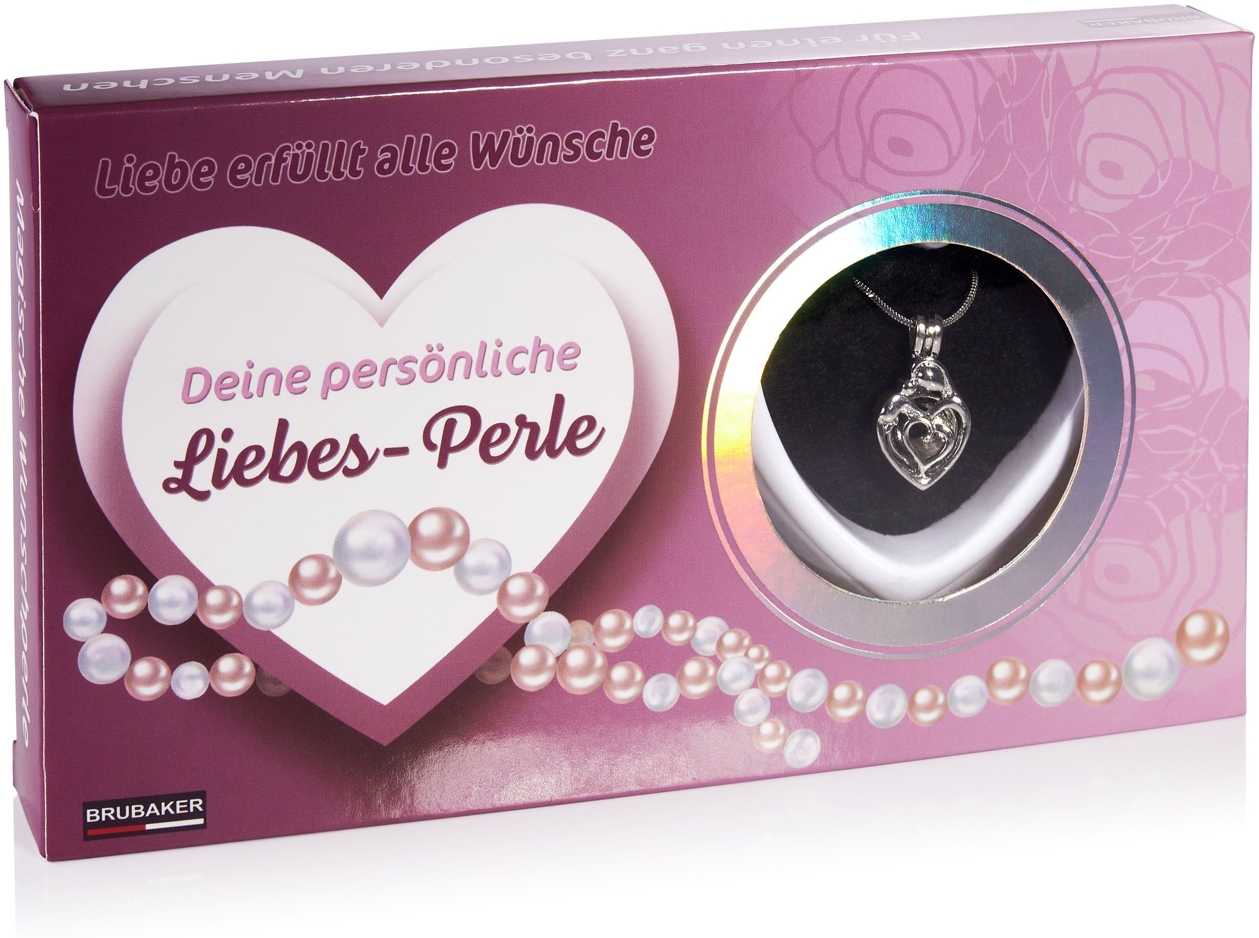 BRUBAKER Perlenketten-Set Liebes-Wunschperle für Herz-Anhänger (Valentinstagsgeschenk, und echter der Erfüllung Träume Silberkette 4-tlg., Perle mit die und Muschel), Halskette mit Geschenkset