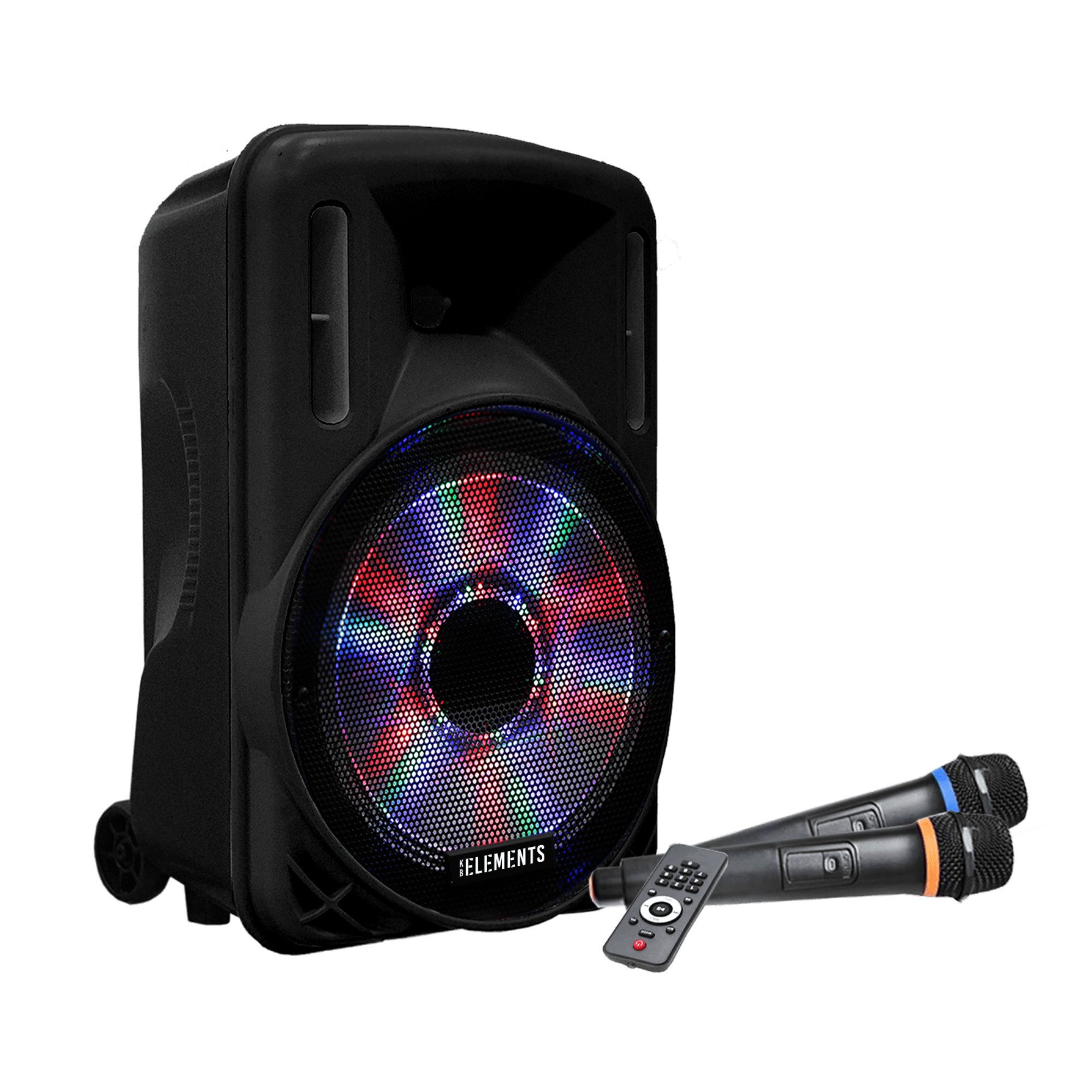 KB Elements Tragbare Karaoke Maschine mit 2 kabellosen Mikrofonen Karaoke-Maschine (Bluetooth, Aufnahmefunktion, TWS-Funktion, LED-Lichtshow, Tragbar)