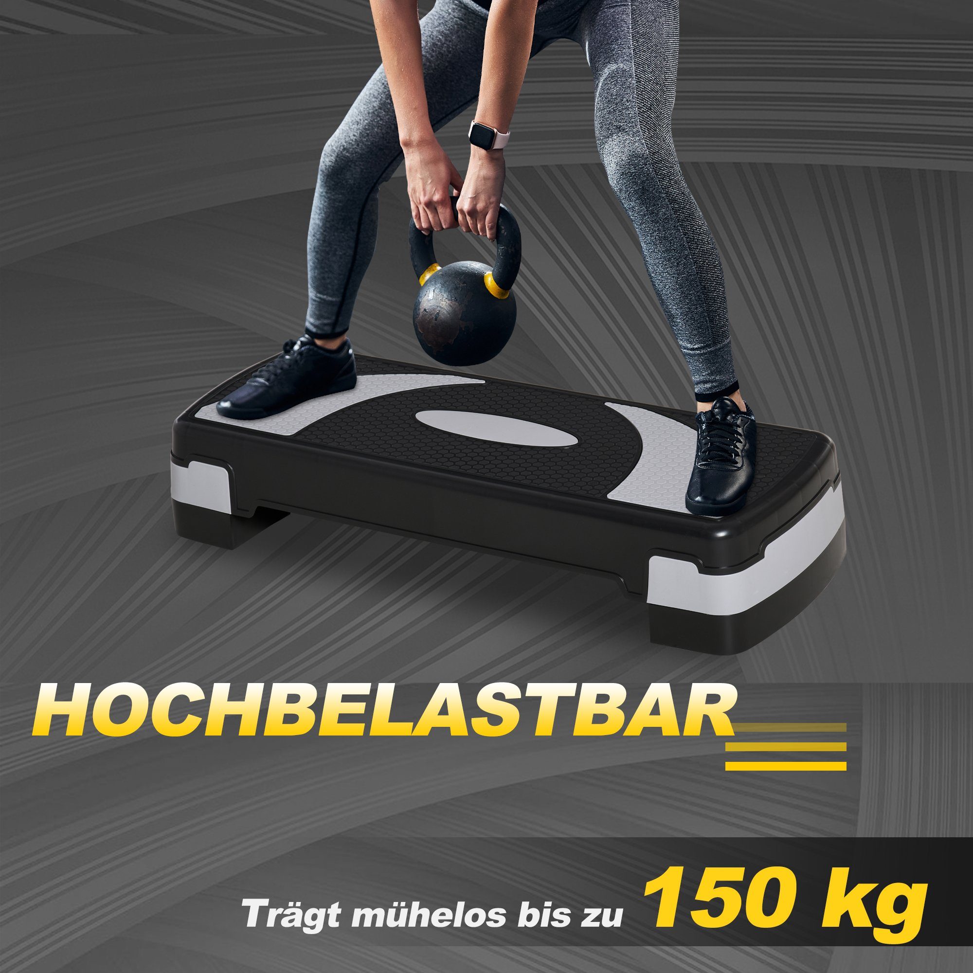 HOMCOM Stepper Steppbrett höhenverstellbar mit 3 Stufen (10/15/20 cm) (Fitness Heimtrainer, 1-tlg., Aerobic-Stepper), für Indoor Outdoor Belastbarkeit bis 150 kg 80 x 31 x 10-20 cm