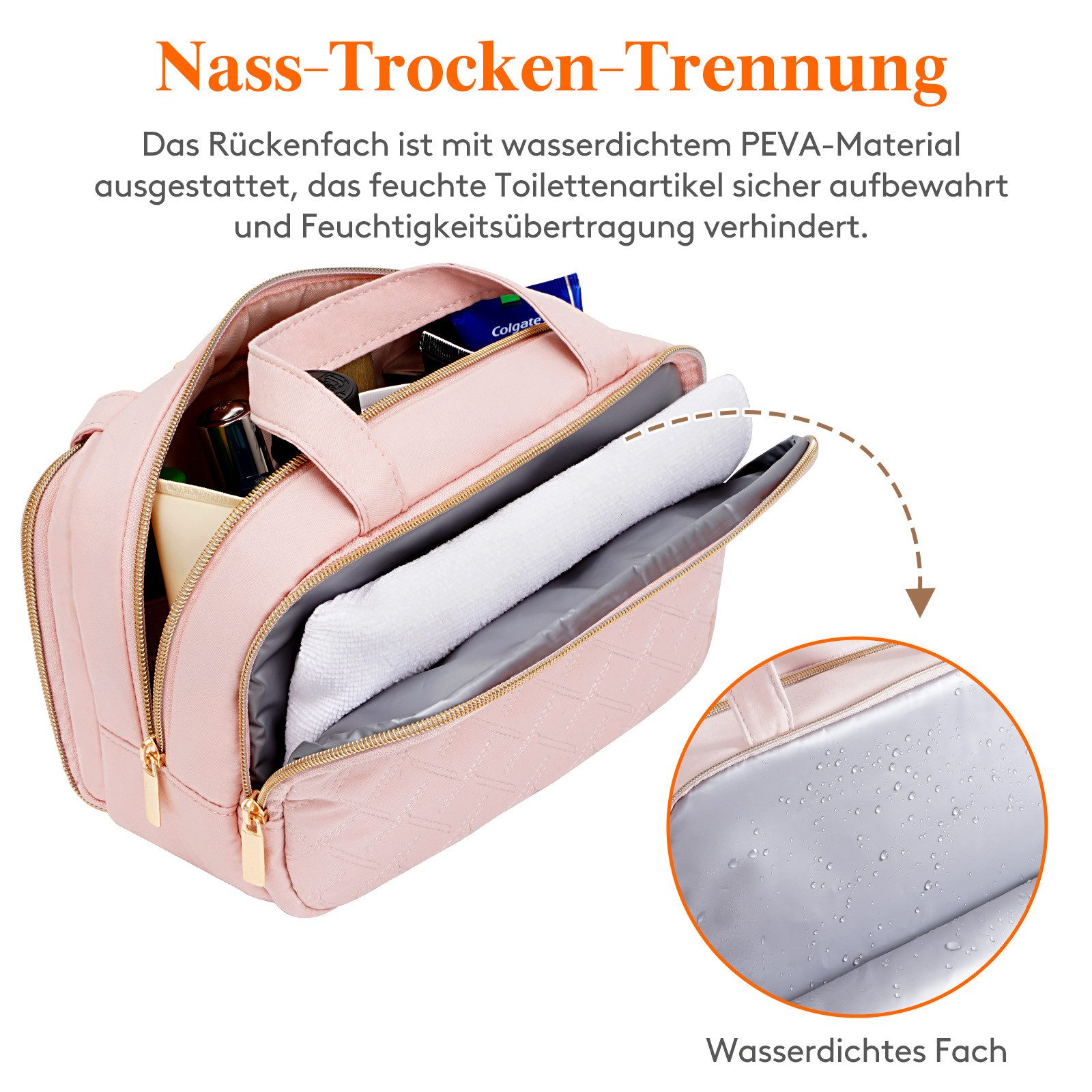 Lifewit Kulturbeutel Reise Kulturtasche Damen, Wasserabweisende Kulturbeutel mit Nassfach (Set, 1-er, B/H/T 13/15.5/26 cm), Tragbar – Bild 5 von 5