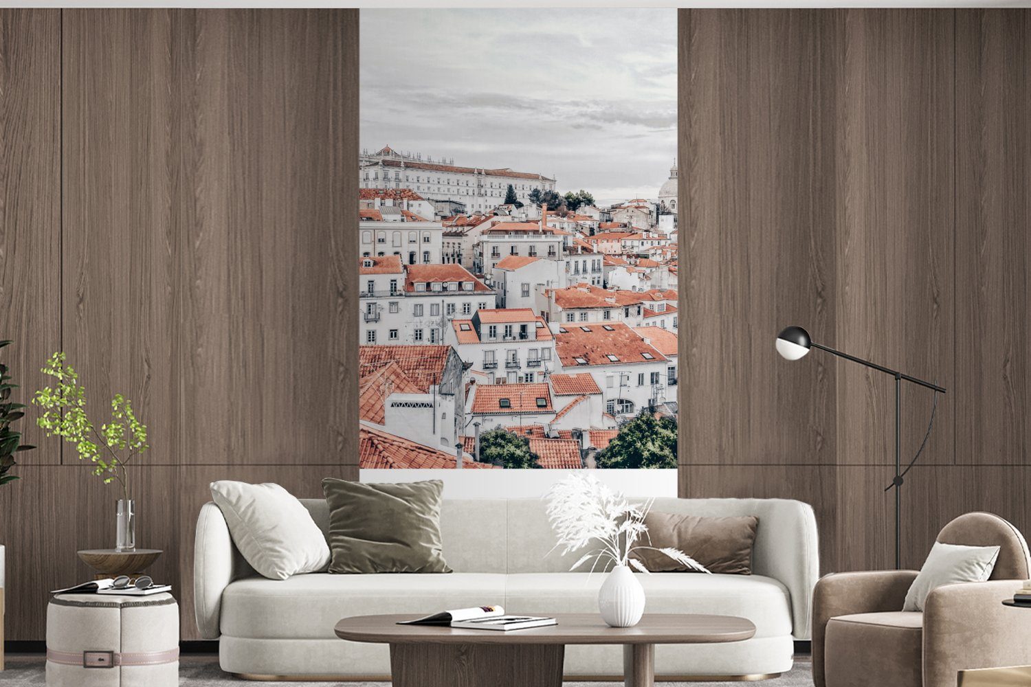 Portugal Rot - MuchoWow St), Schlafzimmer (2 für Wohnzimmer Vliestapete Silhouette, Matt, bedruckt, Küche, Fototapete - Fototapete Europa -