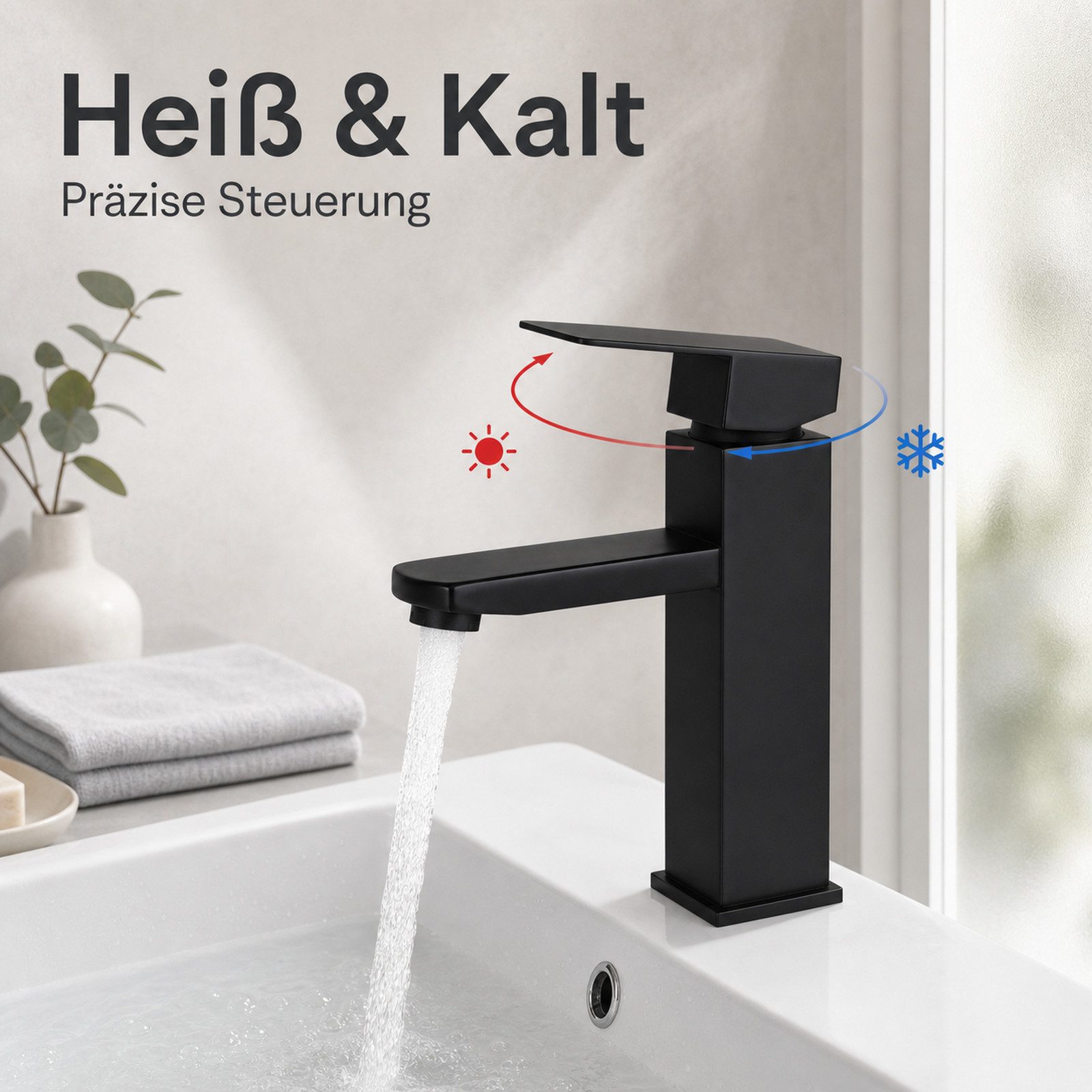 Ledklang Waschtischarmatur Spülbecken Silber/Schwarz Hochdruck Mischbatterie Hochdruck-Armatur aus Edelstahl für Waschbecken & Bad – Bild 4 von 5