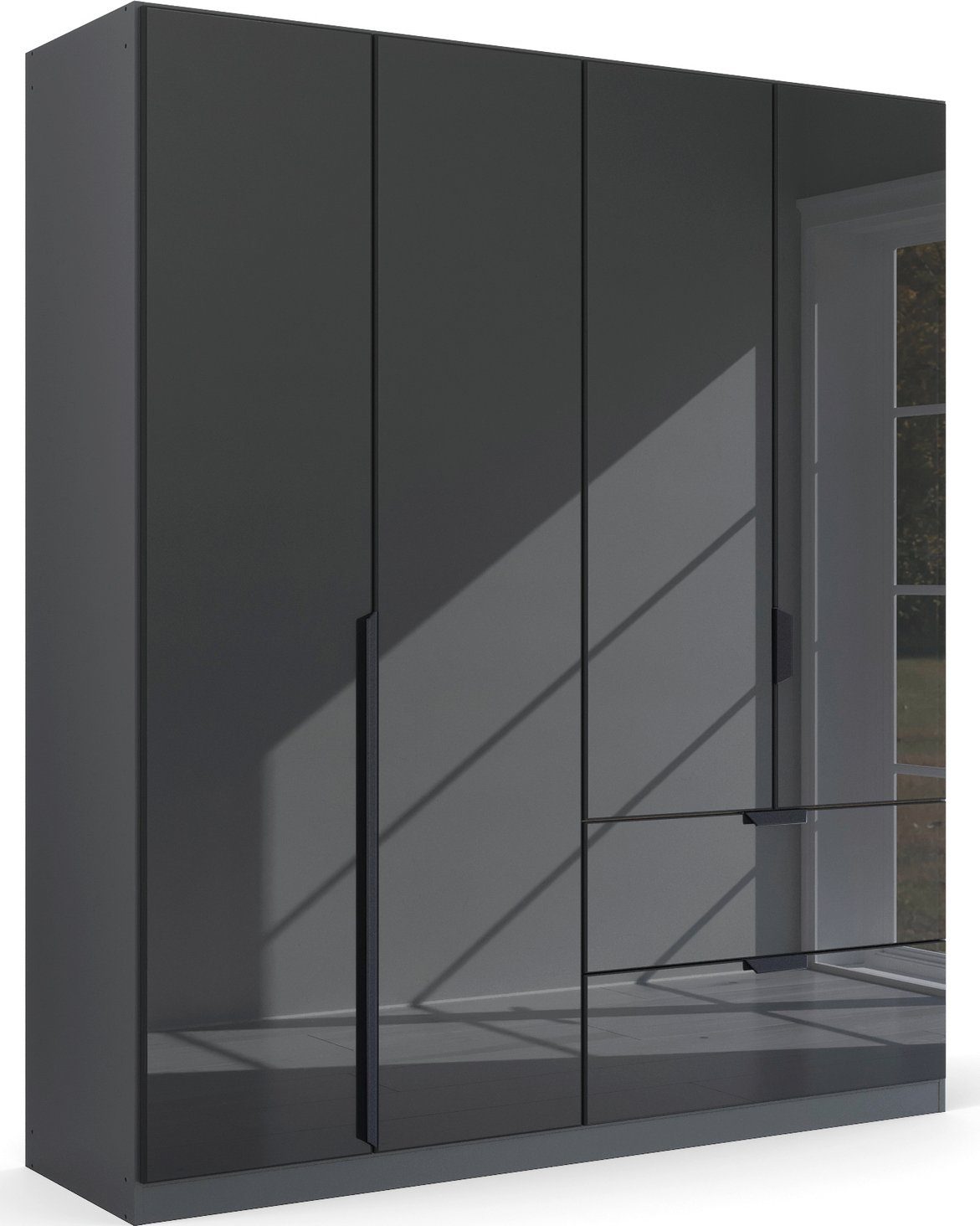 rauch Drehtürenschrank Kleiderschrank Schrank Garderobe Ankleide MODERN BY QUADRA SPIN (Breiten: 181/226/271 cm, Höhe 210 cm) mit hochwertiger Glasfront und Stangengriff MADE IN GERMANY