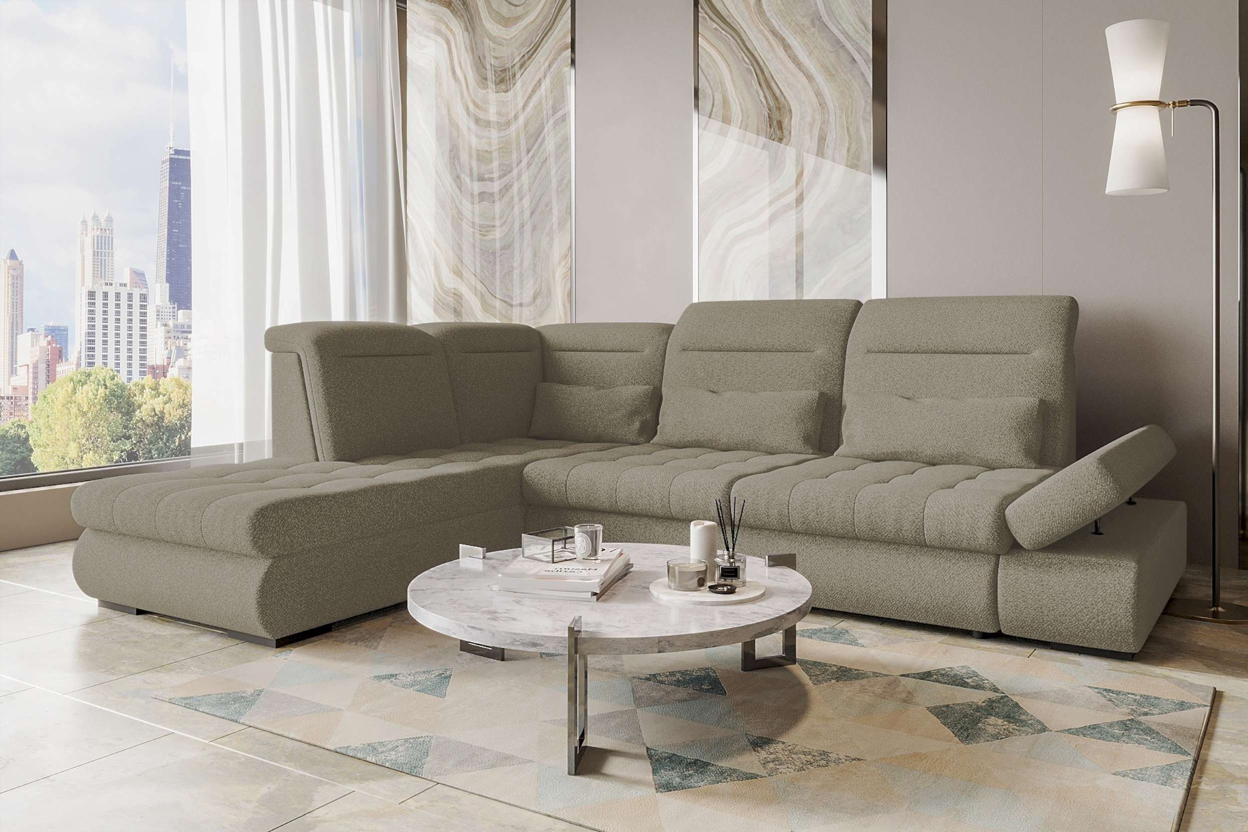 99rooms Ecksofa Toscana, Sofa L-Form, Eckcouch, Bettfunktion, Rundumbezug aus gepolstertem Strukturstoff NEVE