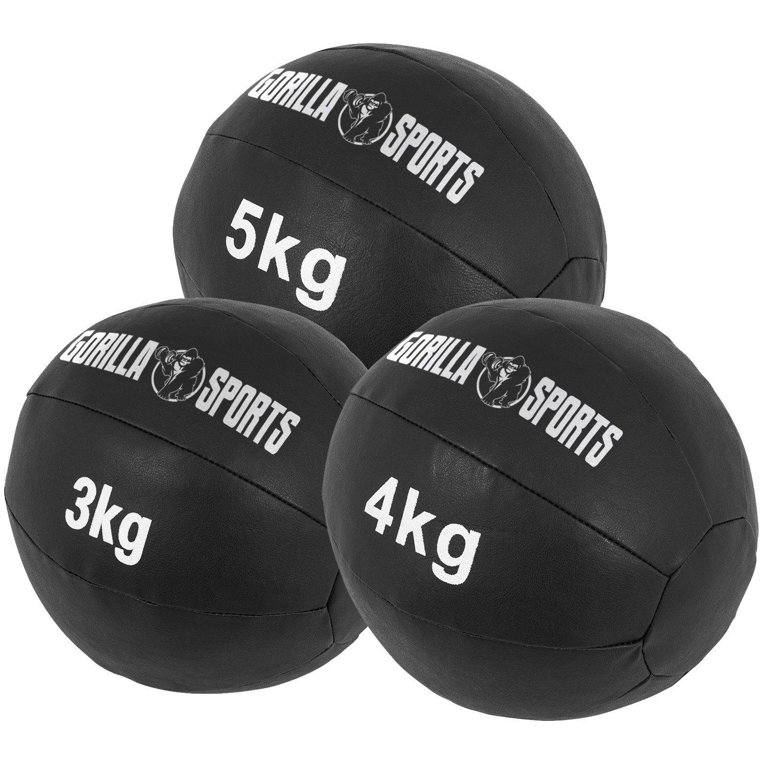 GORILLA SPORTS Medizinball Einzeln/Set, 29cm, aus Leder, Trainingsball, Fitnessball, Gewichtsball Set 12 kg